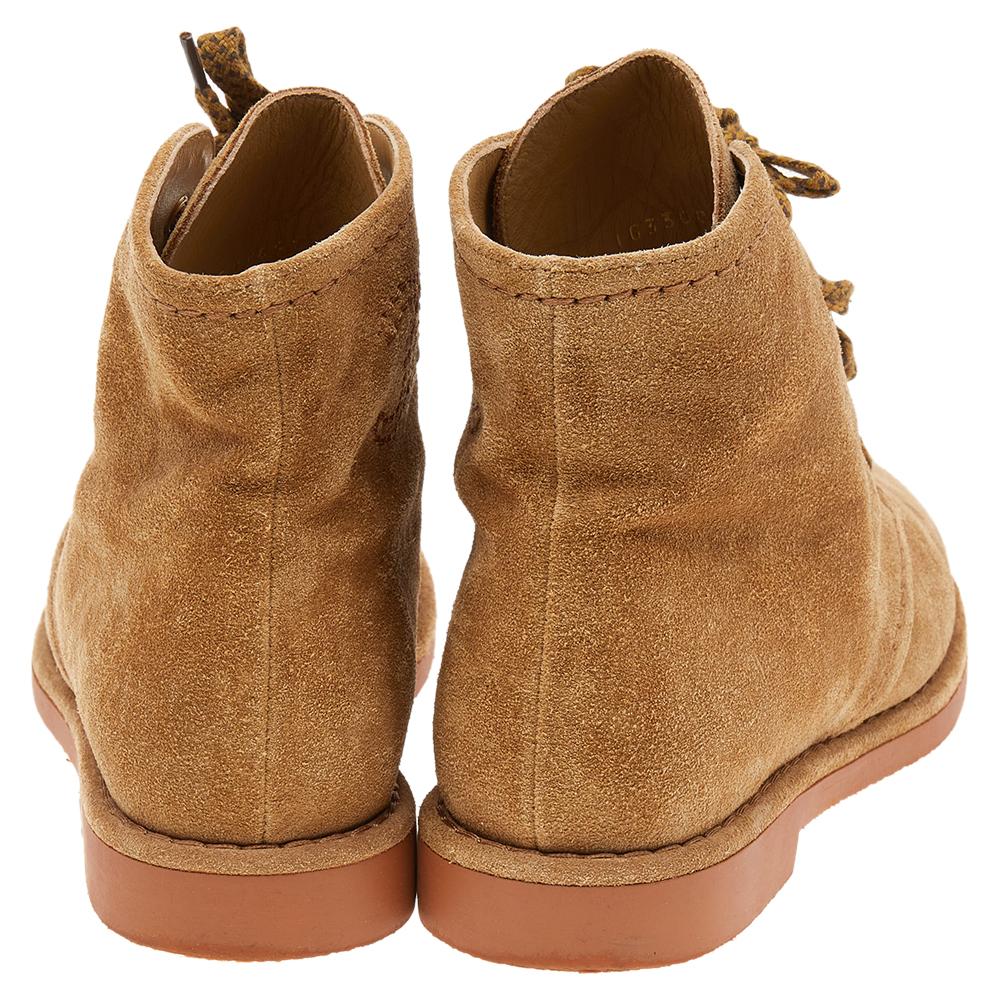 Brown Chanel Tan Suede Lace up Boots Size 37