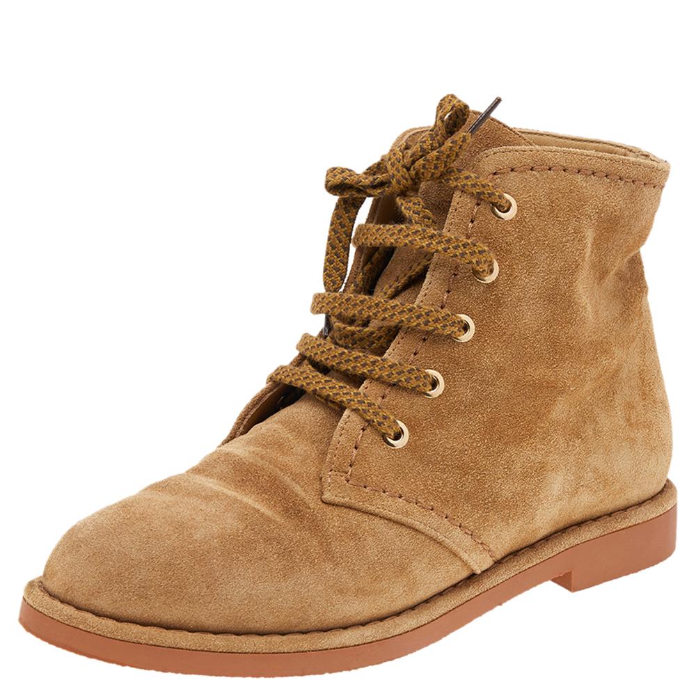 Women's Chanel Tan Suede Lace up Boots Size 37
