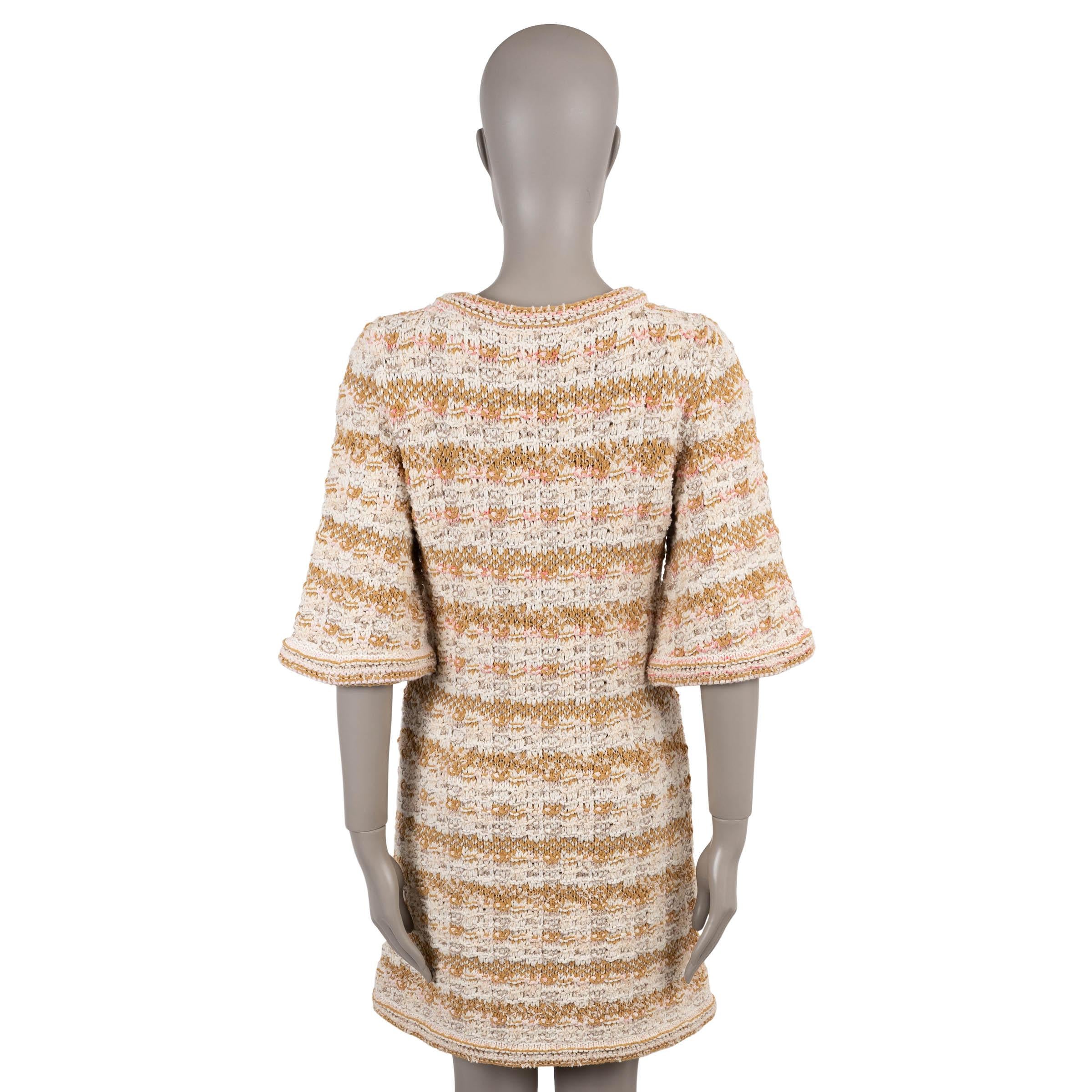 Beige CHANEL tan blanc rose viscose cotto 15C DUBAI TWEED KNIT Robe 40 M en vente