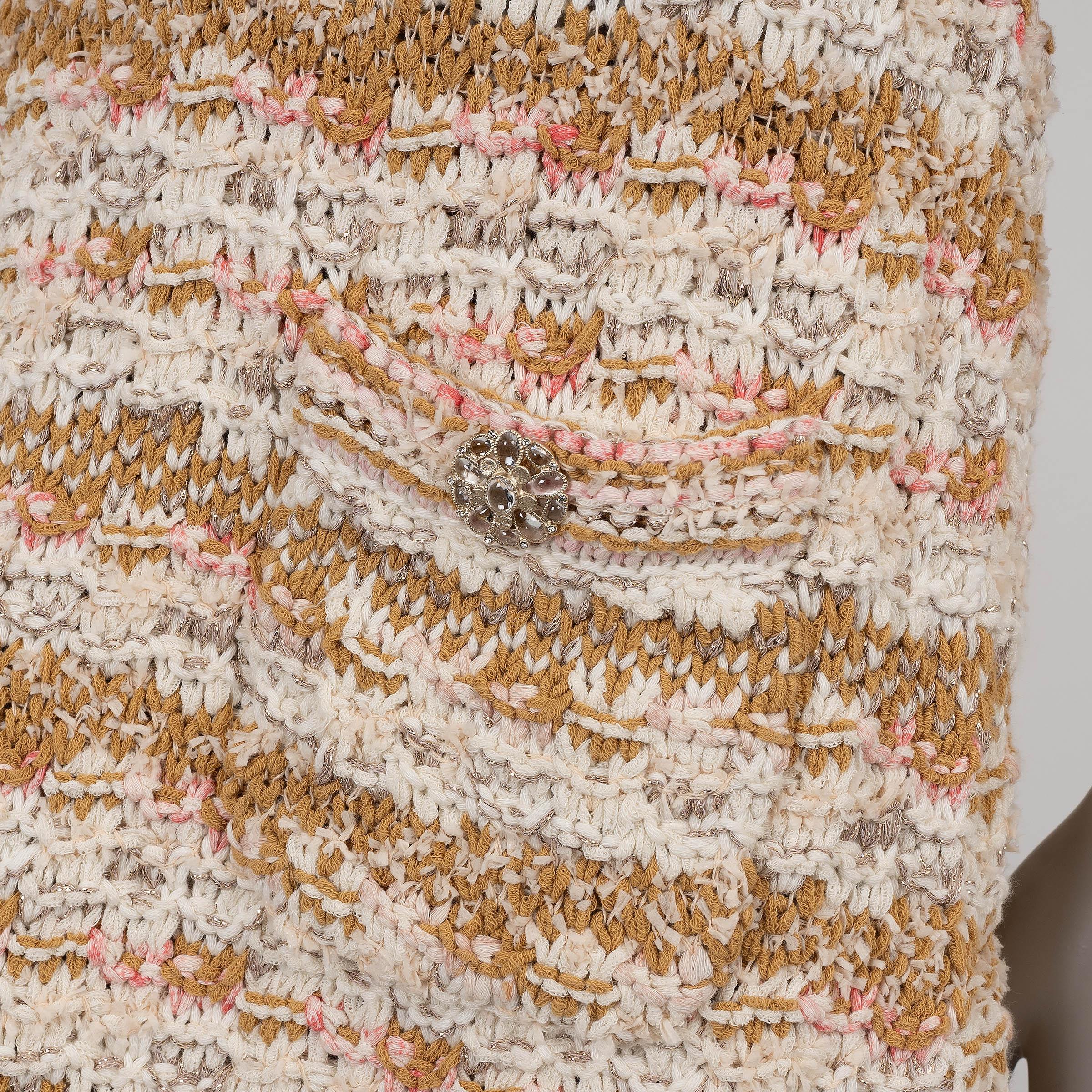 CHANEL tan blanc rose viscose cotto 15C DUBAI TWEED KNIT Robe 40 M en vente 2