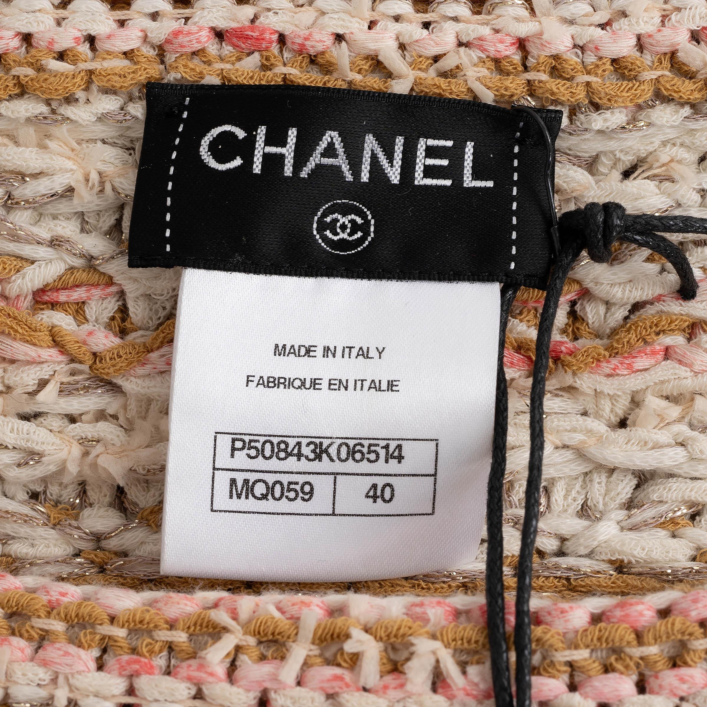 CHANEL tan blanc rose viscose cotto 15C DUBAI TWEED KNIT Robe 40 M en vente 3