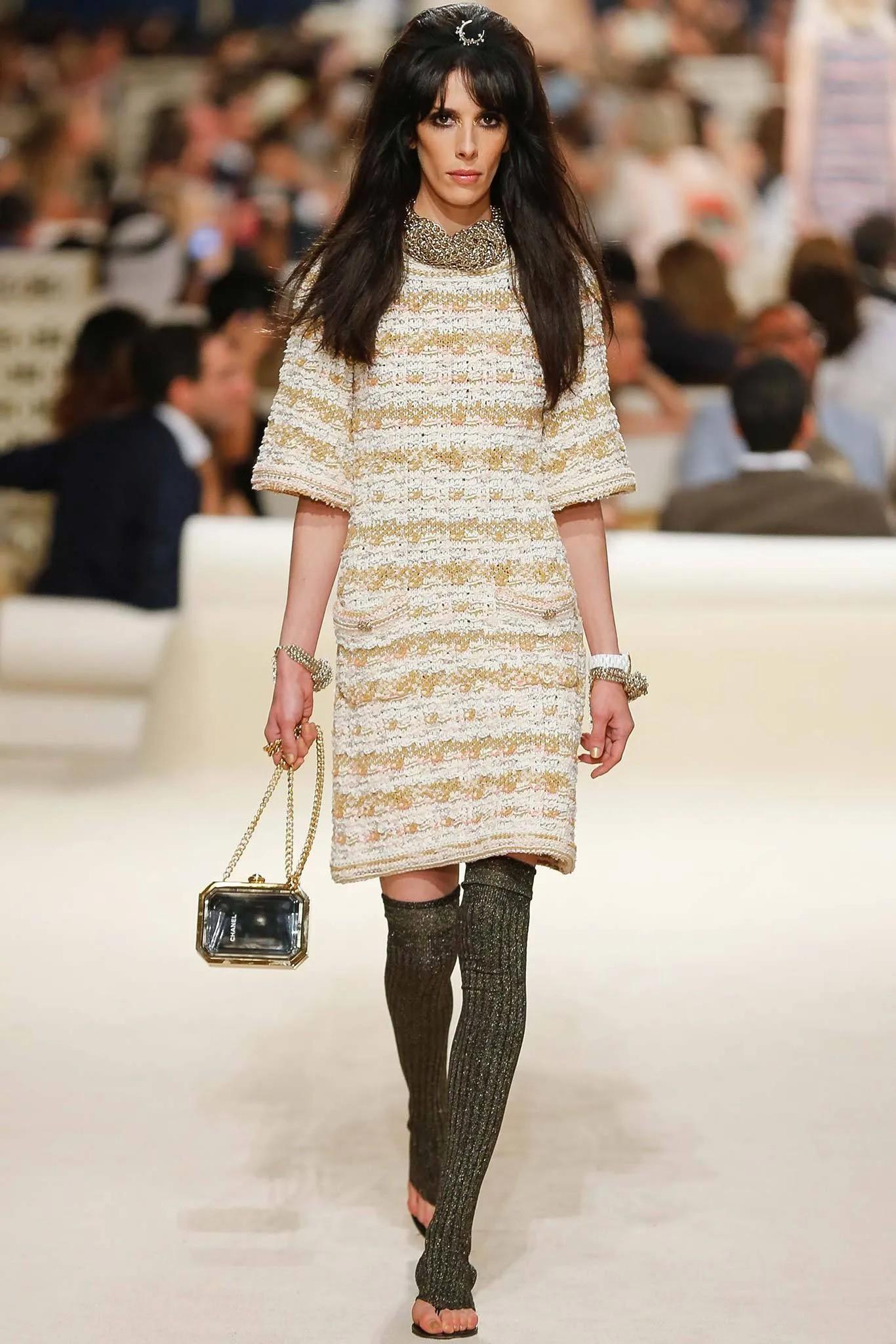 CHANEL tan blanc rose viscose cotto 15C DUBAI TWEED KNIT Robe 40 M en vente 4