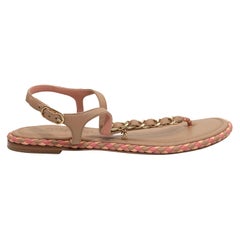 Chanel Tan Woven Thong Ankle Strap Sandals