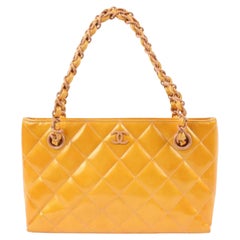 Chanel Tangerine Orange Quilted Patent Leather CC Mini Chain Tote 57ck38s