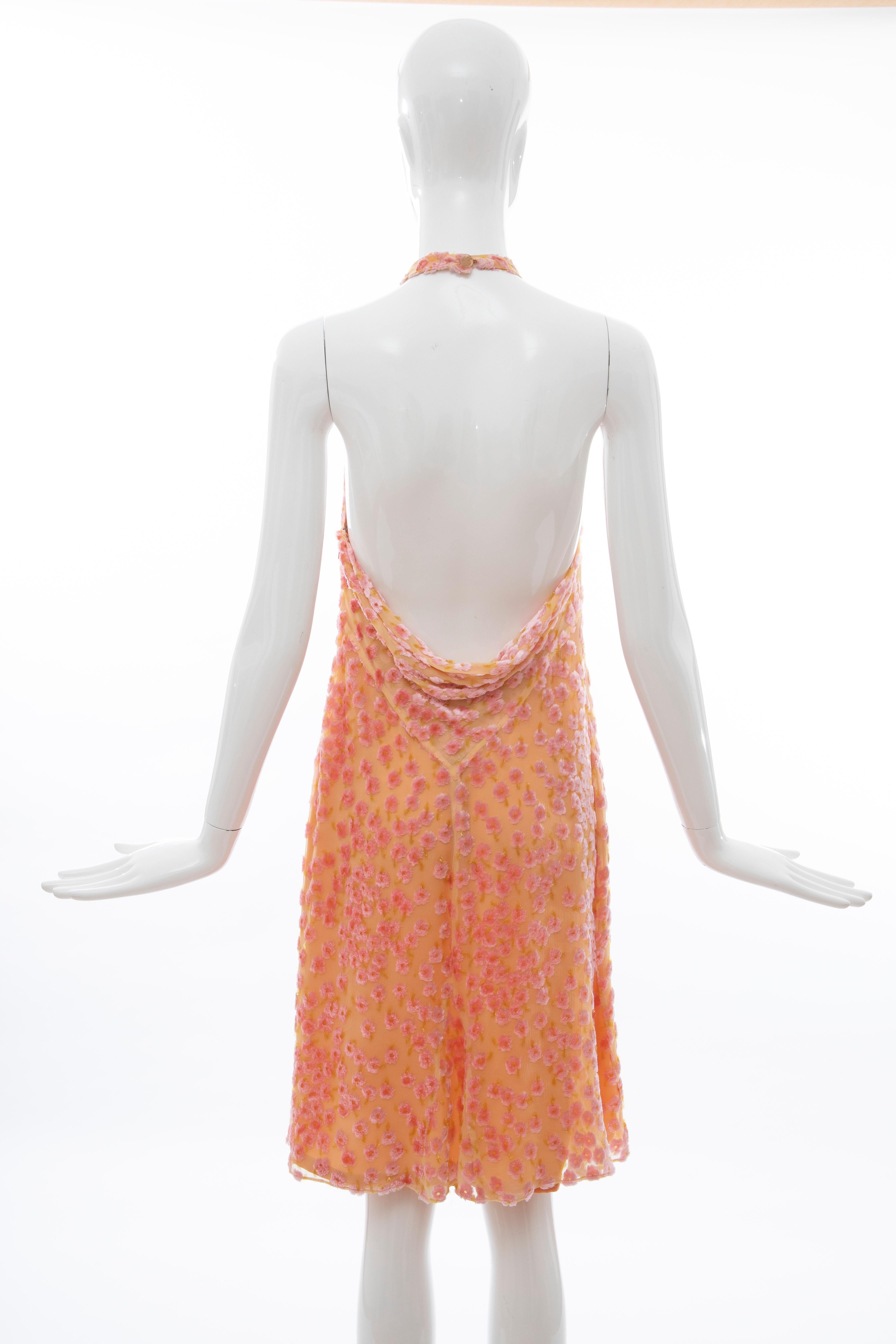 Chanel Tangerine & Pink Voided Silk Chiffon Velvet Halter Dress, Cruise 2001 For Sale 5