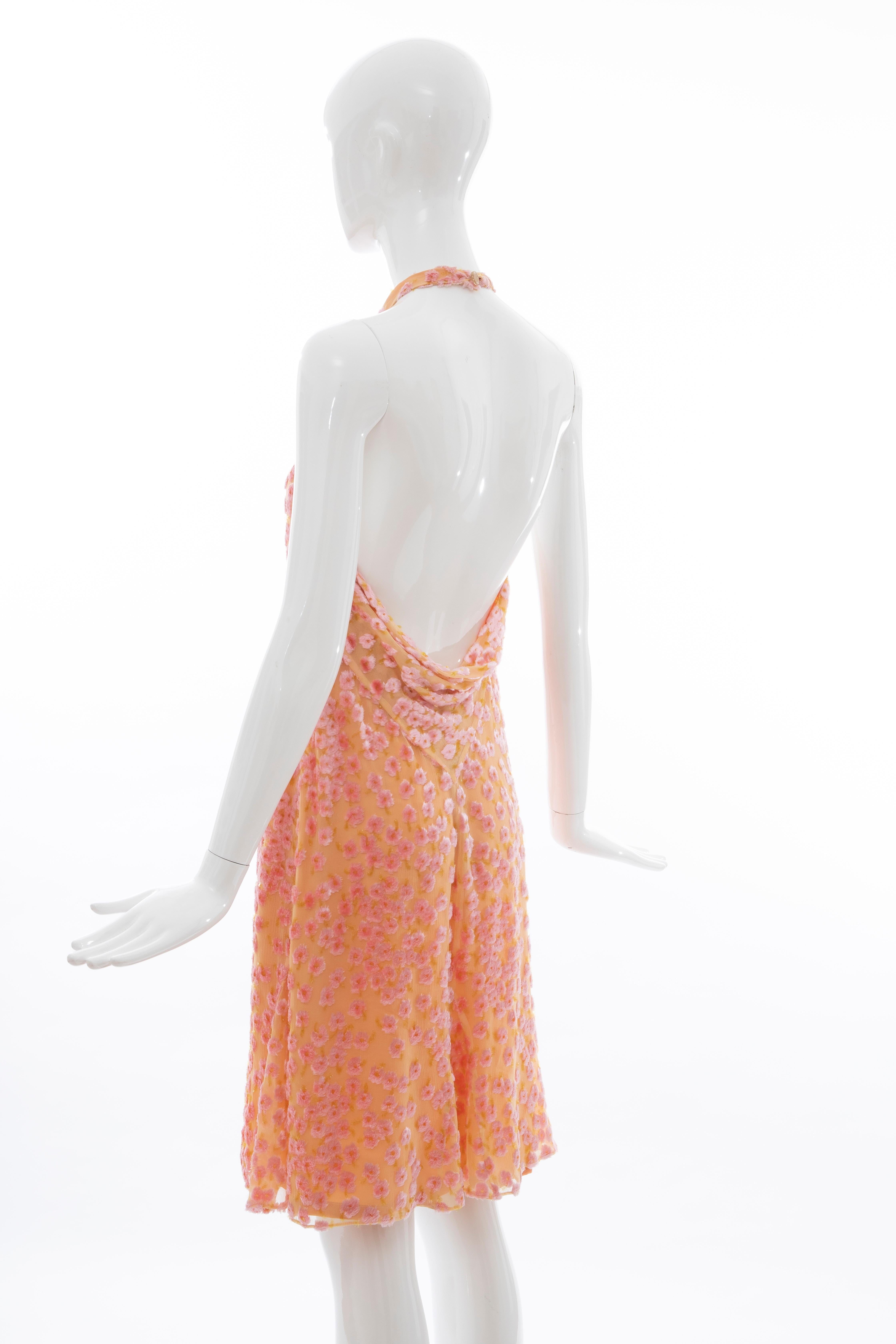 Chanel Tangerine & Pink Voided Silk Chiffon Velvet Halter Dress, Cruise 2001 For Sale 6