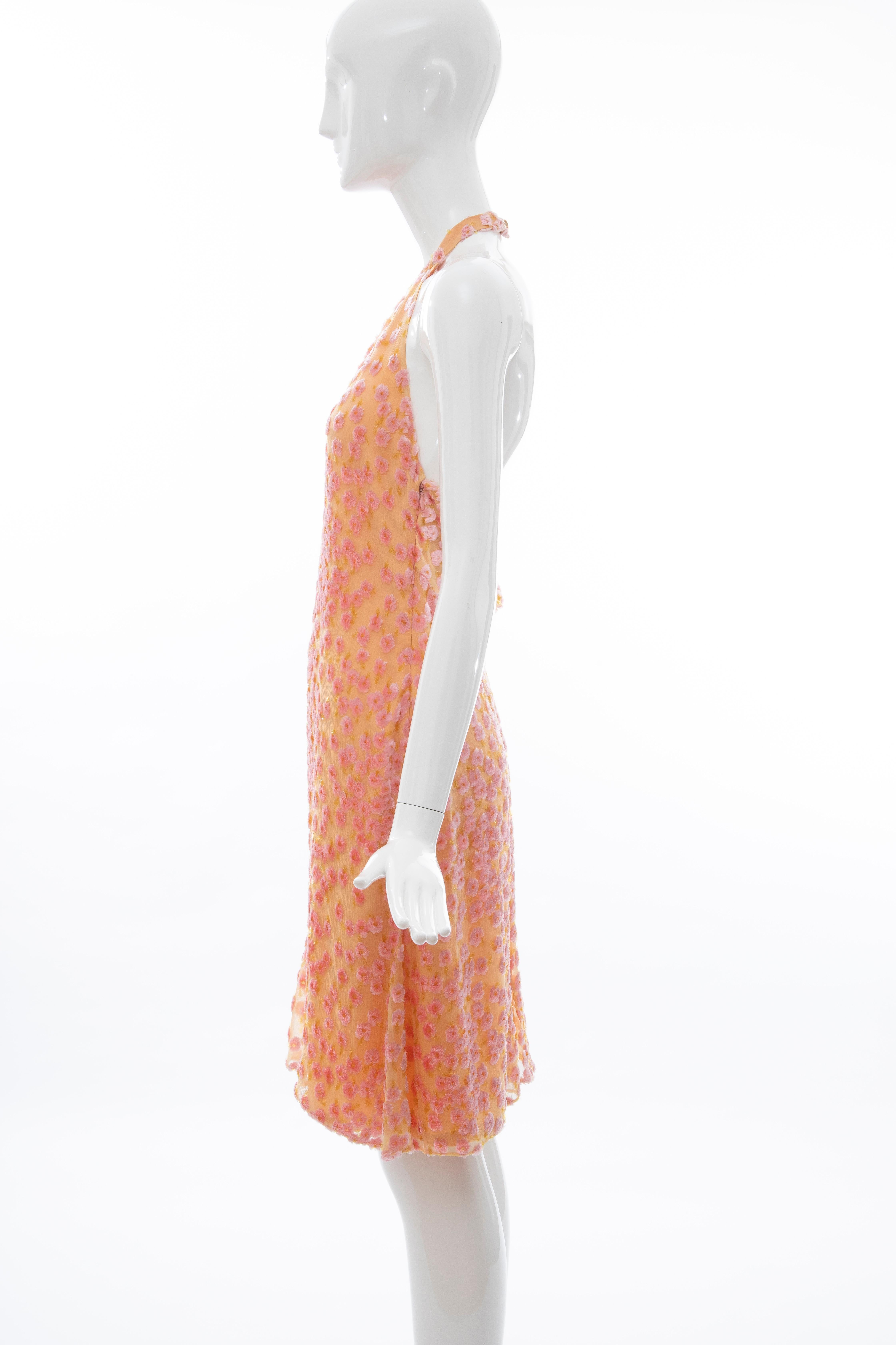 Chanel Tangerine & Pink Voided Silk Chiffon Velvet Halter Dress, Cruise 2001 For Sale 8