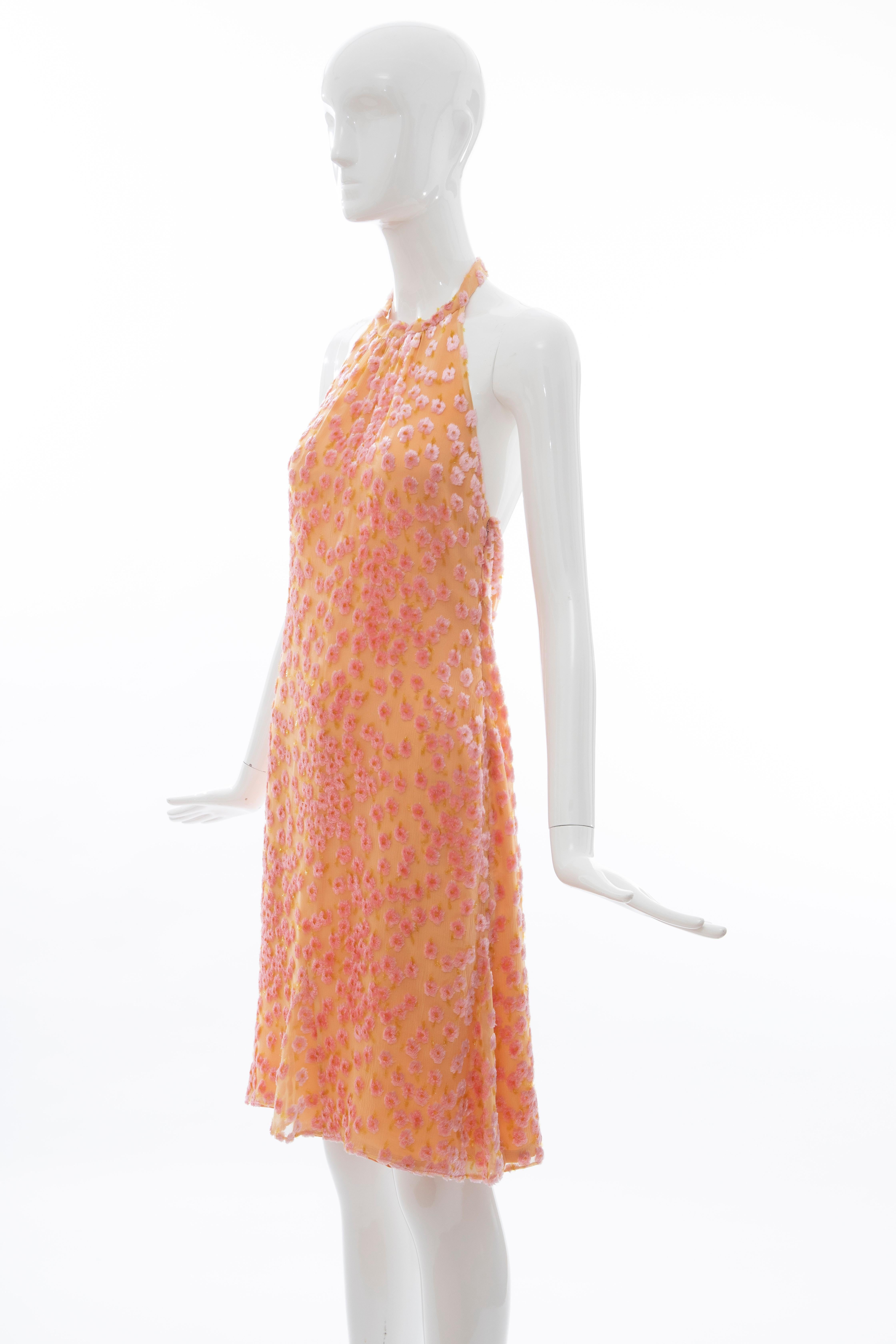 Chanel Tangerine & Pink Voided Silk Chiffon Velvet Halter Dress, Cruise 2001 For Sale 9