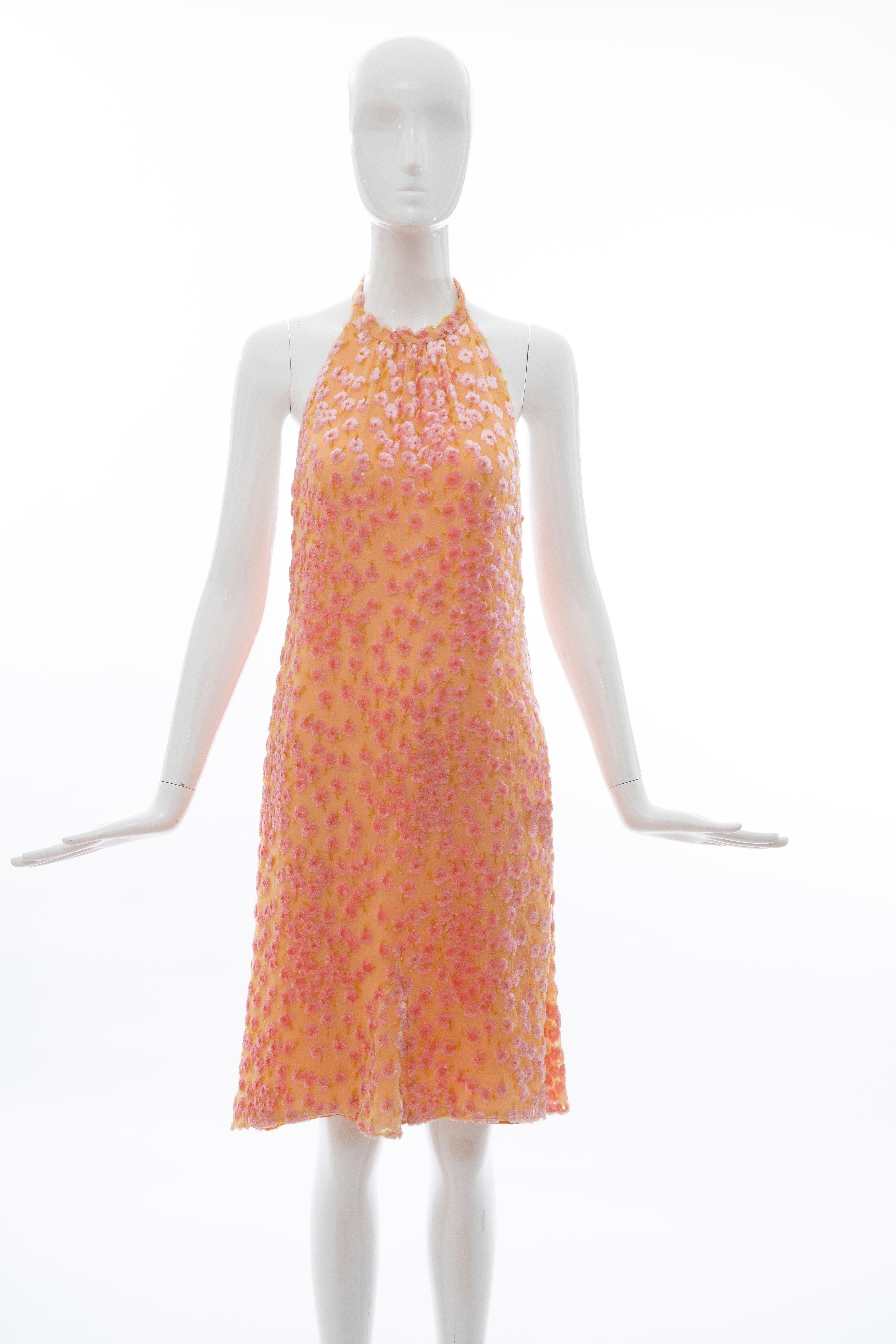 Chanel Tangerine & Pink Voided Silk Chiffon Velvet Halter Dress, Cruise 2001 For Sale 10