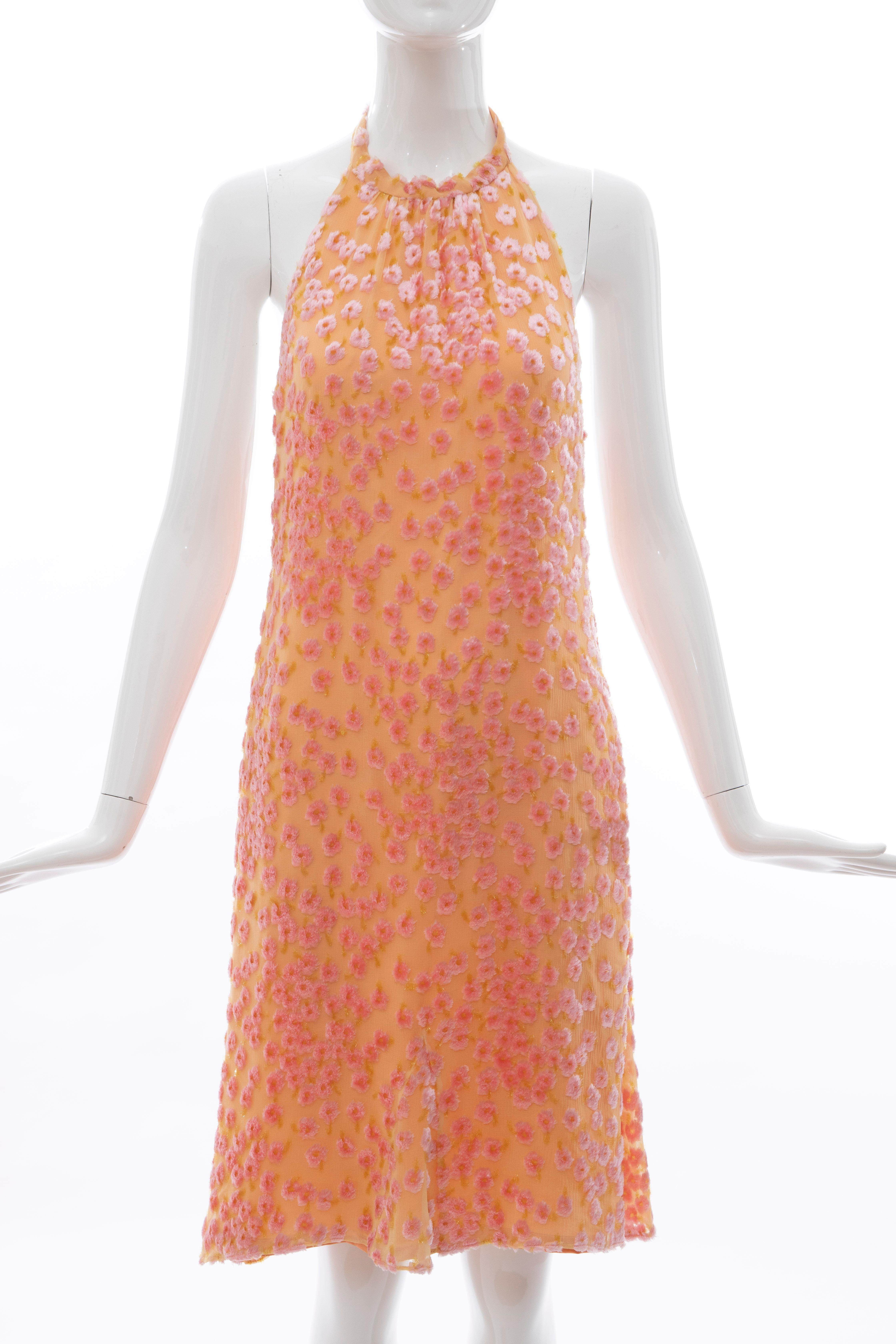 Chanel Tangerine & Pink Voided Silk Chiffon Velvet Halter Dress, Cruise 2001 For Sale 11