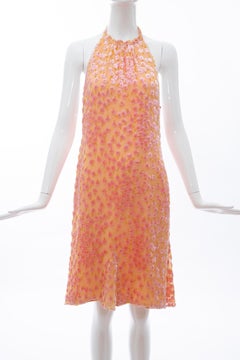 Chanel Tangerine & Pink Voided Silk Chiffon Velvet Halter Dress, Cruise 2001