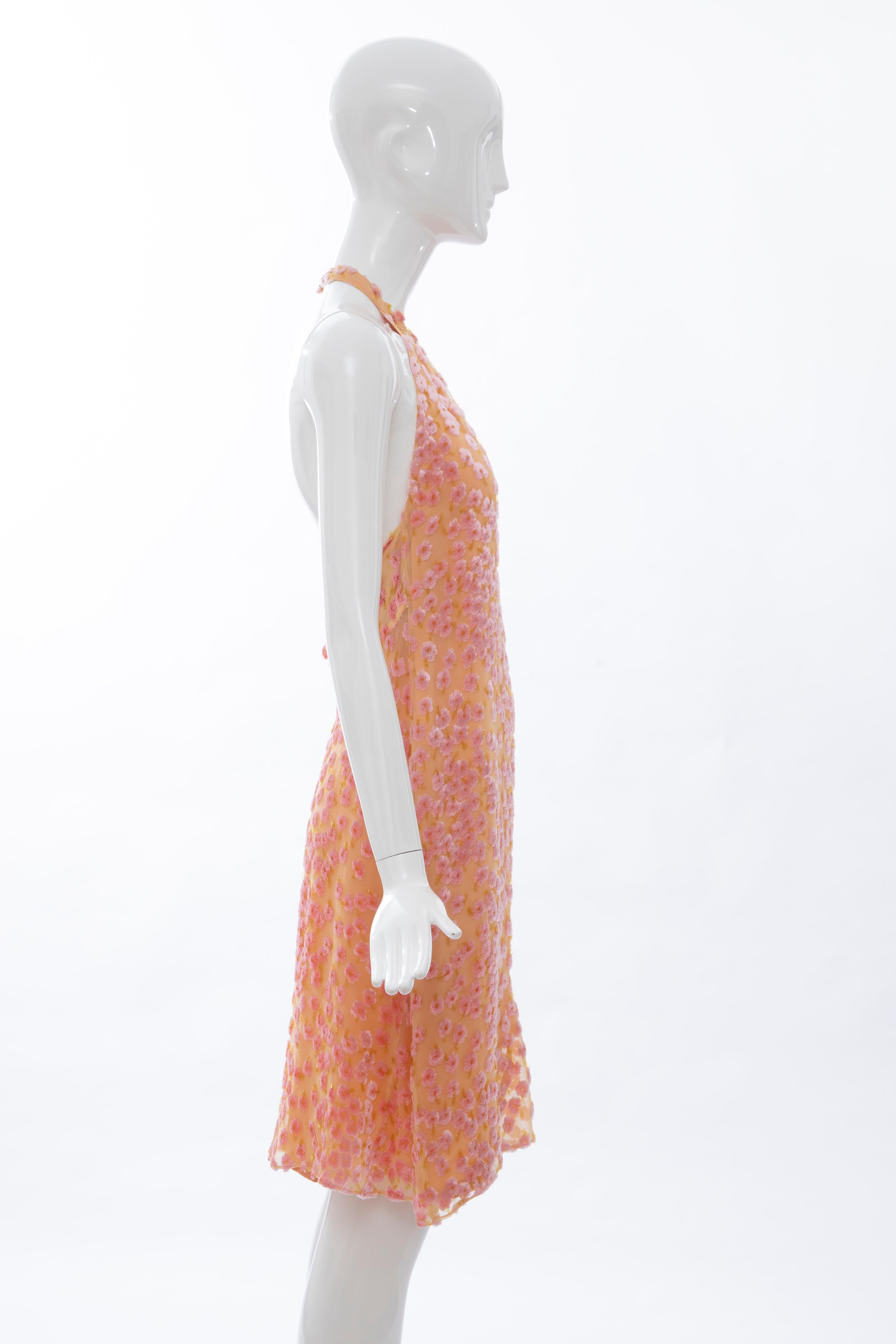 Chanel Tangerine & Pink Voided Silk Chiffon Velvet Halter Dress, Cruise 2001 For Sale 1