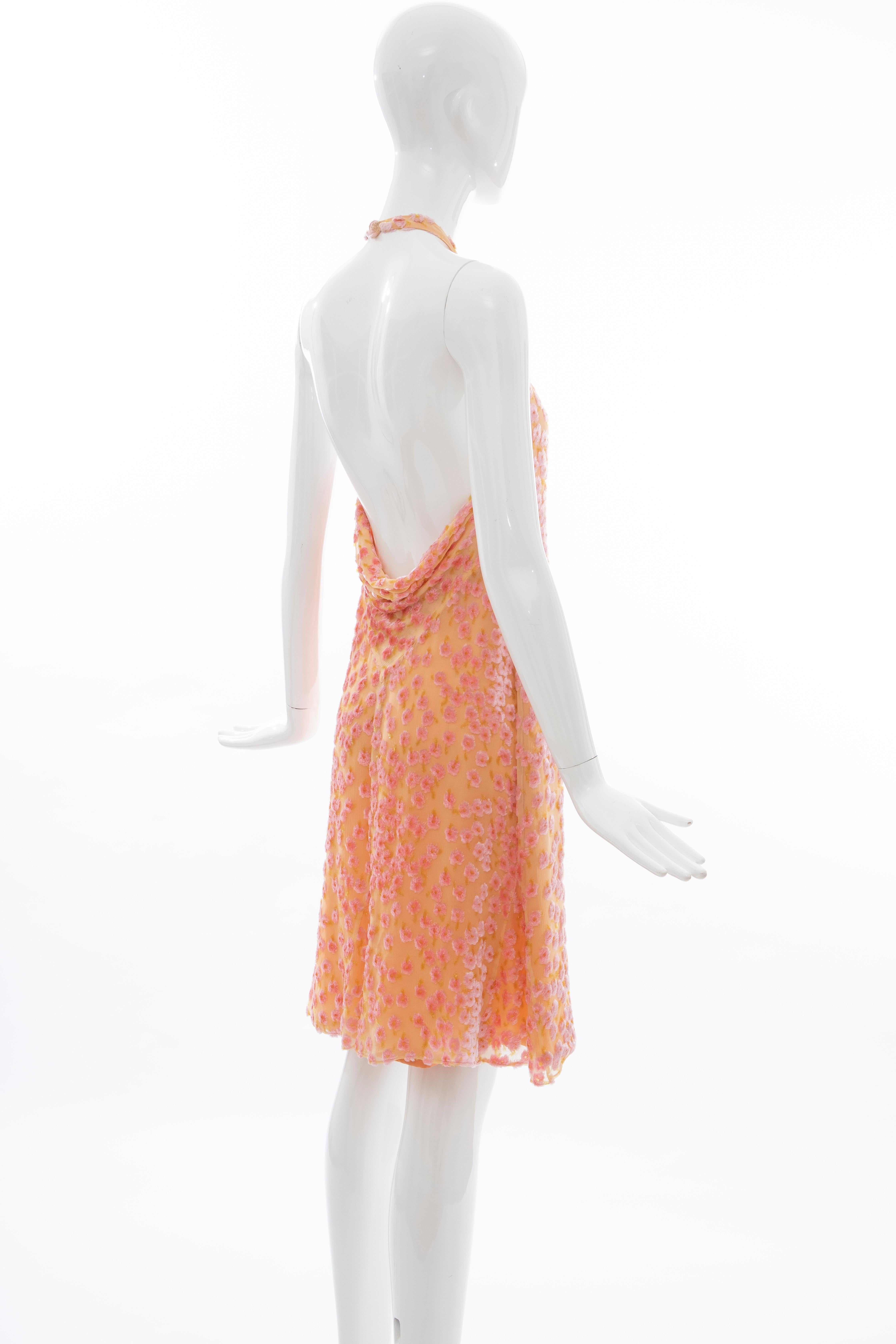 Chanel Tangerine & Pink Voided Silk Chiffon Velvet Halter Dress, Cruise 2001 For Sale 2