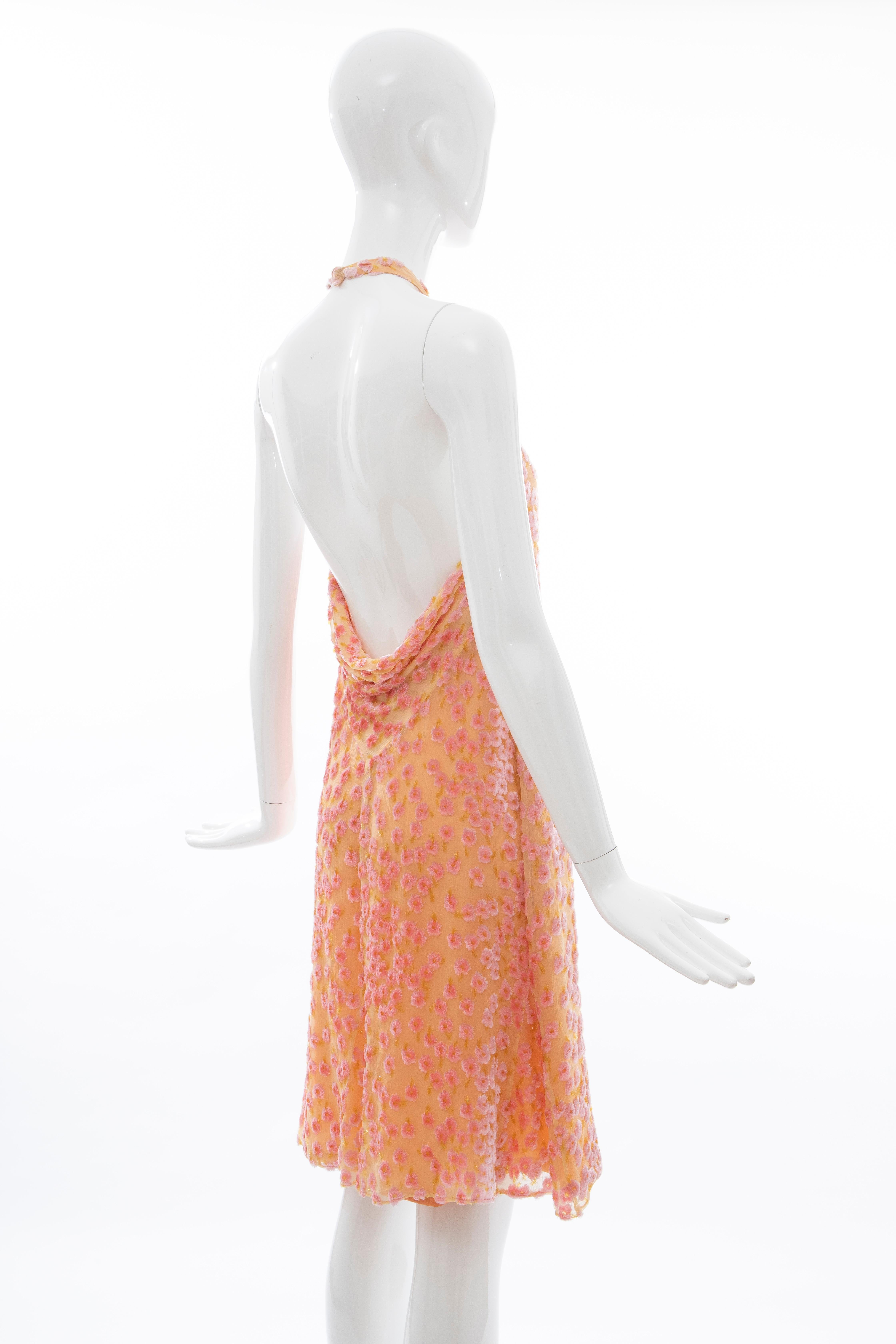 Chanel Tangerine & Pink Voided Silk Chiffon Velvet Halter Dress, Cruise 2001 For Sale 3