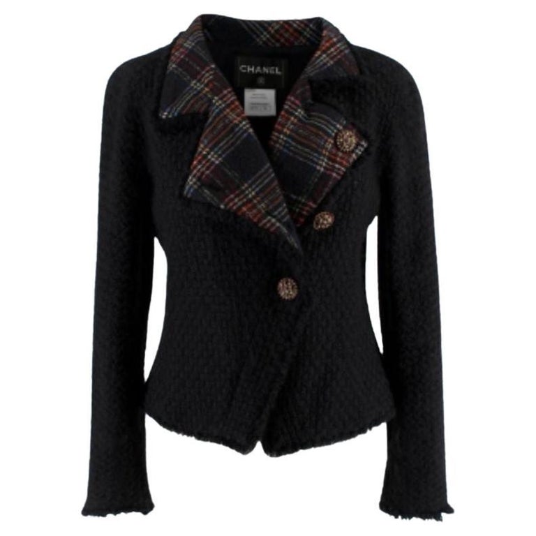 Chanel Tartan Trim Tweed Asymmetric Jacket For Sale at 1stDibs