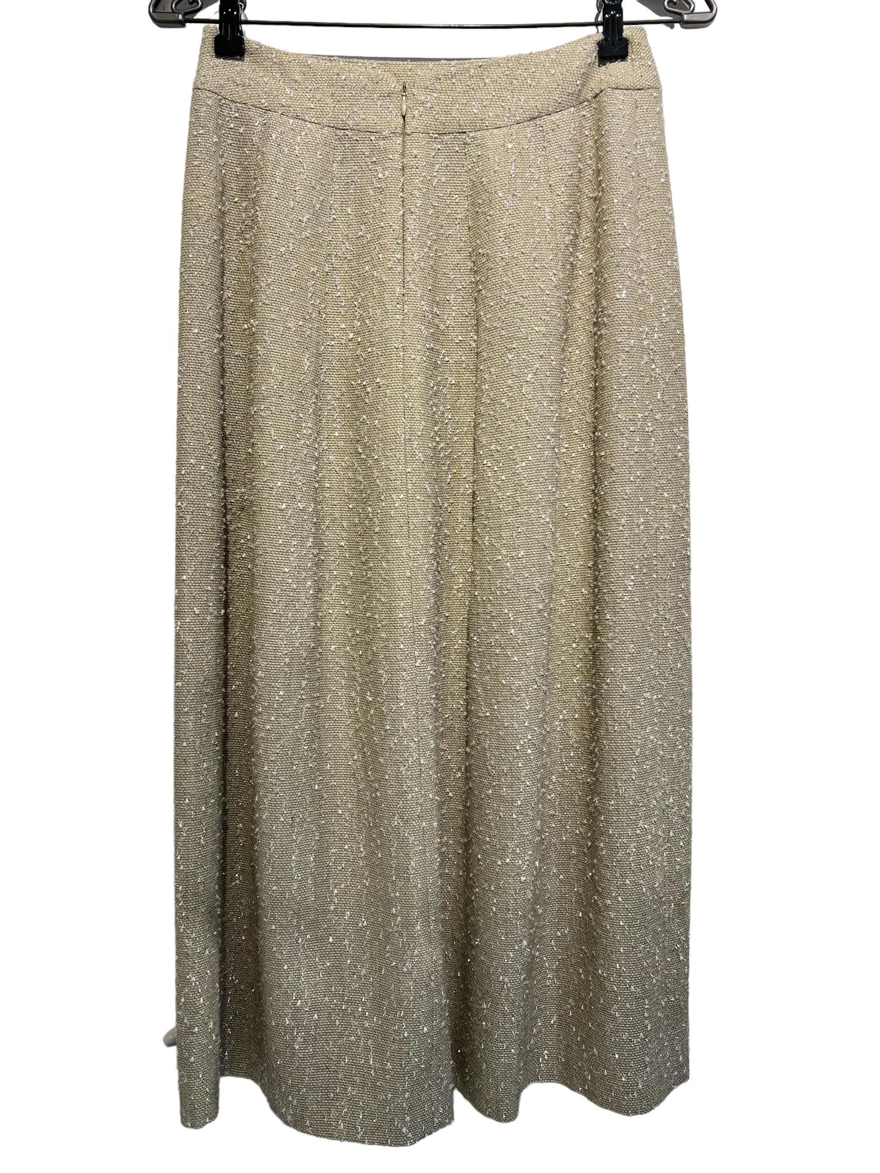Chanel Taupe 3/4 Length Wool Tweed Skirt With Back Zipper