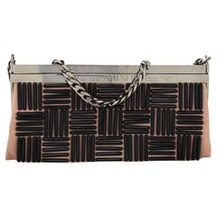 Chanel Taupe Beige Logo Nameplate Satin Silk Beaded Red Carpet Gala Clutch