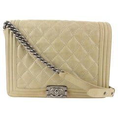 Chanel Taupe Beige Quilted Suede Large Boy Bag SHW L113c24
