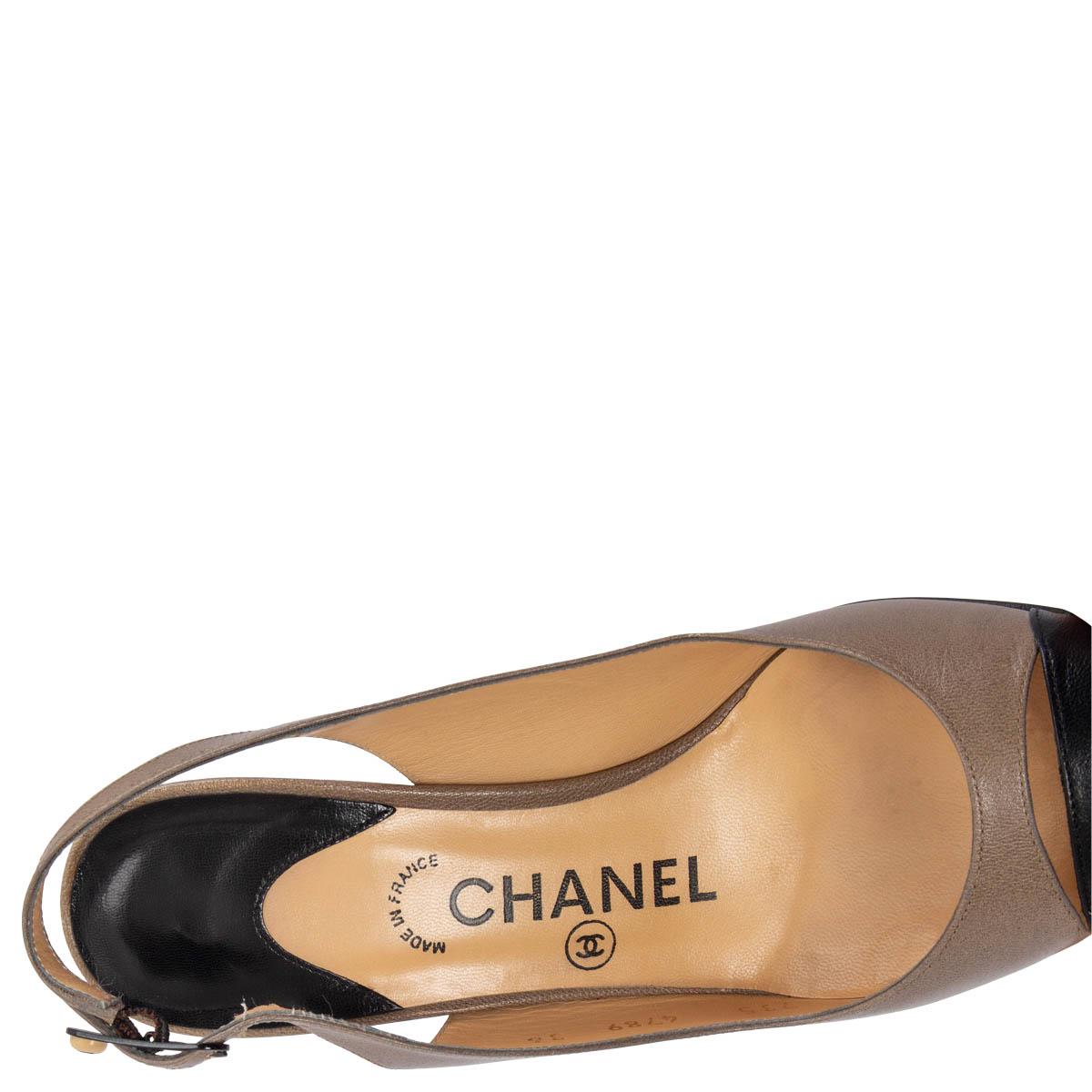 CHANEL taupe & black leather Pointed Toe Slingbacks Shoes 36 2