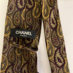 CHANEL Taupe Burgundy Paisley Silk Tie