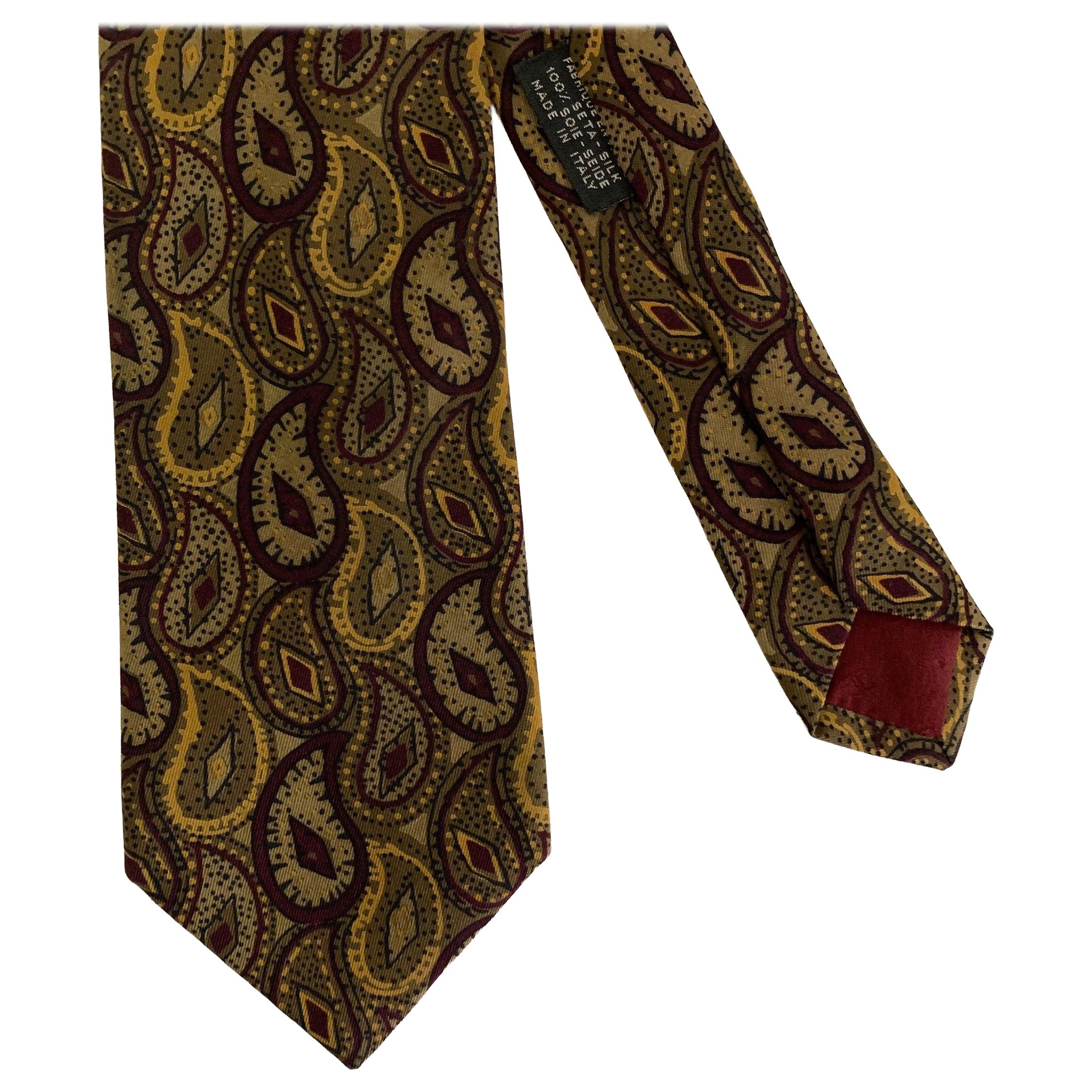 CHANEL Taupe Burgunder Paisley Seidenkrawatte im Angebot