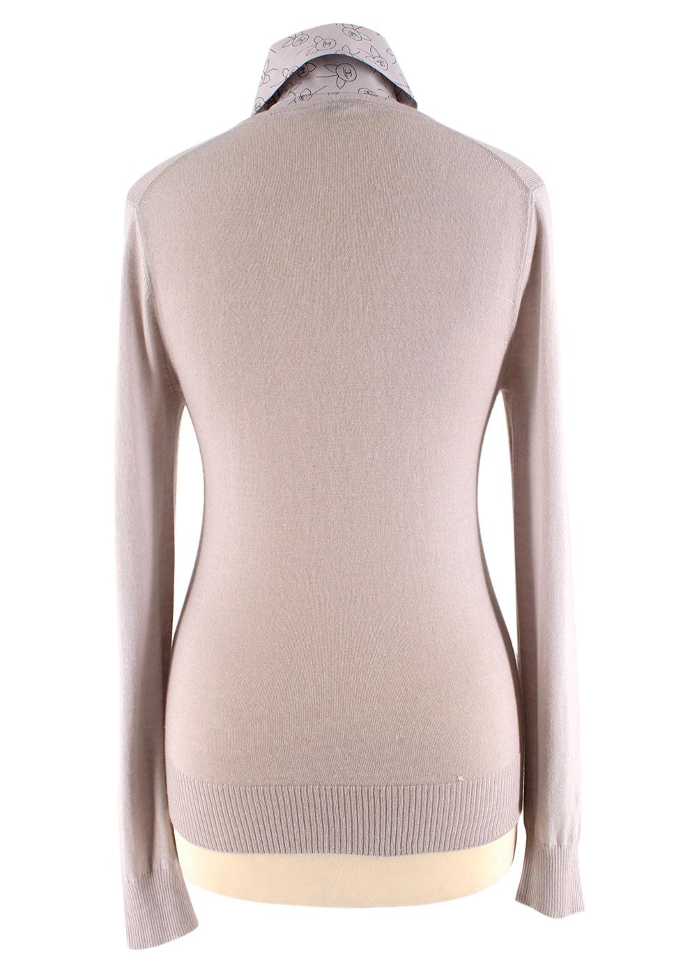 Gray Chanel Taupe Collared Cashmere-Blend Jumper - Size US 10 For Sale