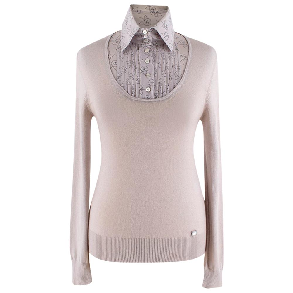 Chanel Taupe Collared Cashmere-Blend Jumper - Size US 10 For Sale