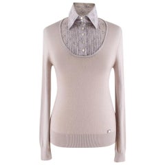 Chanel Taupe Collared Cashmere-Blend Jumper - Size US 10