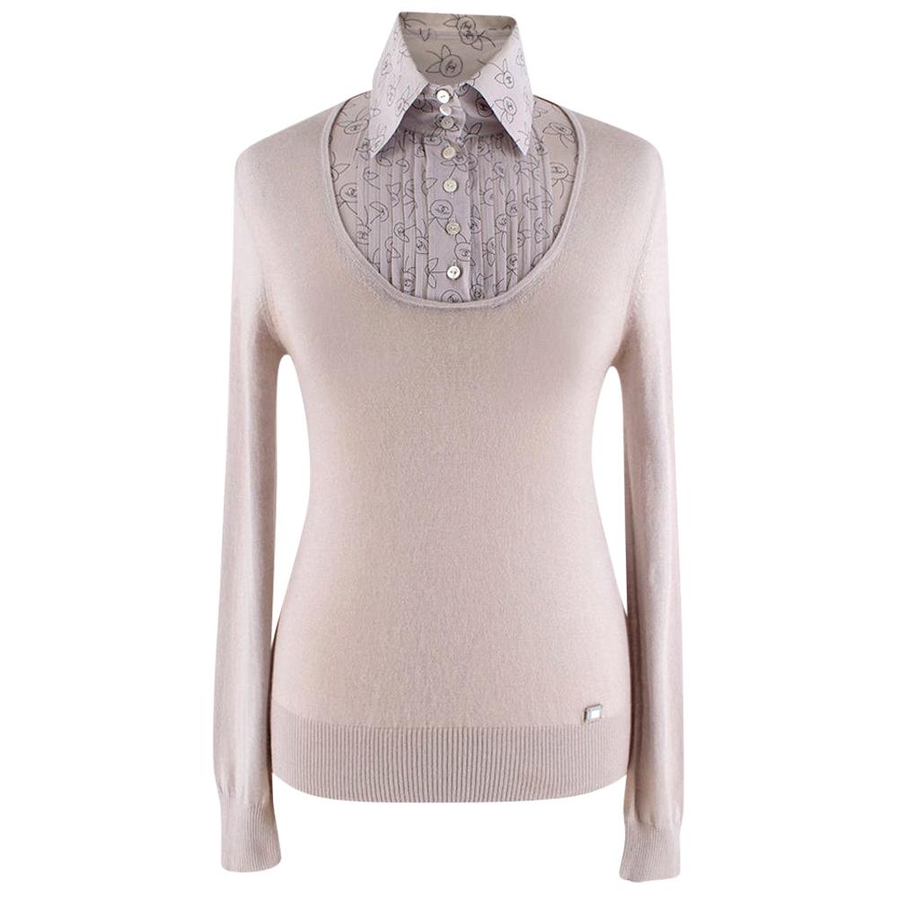 Chanel Taupe Collared Cashmere-Blend Jumper - Size US 10 For Sale