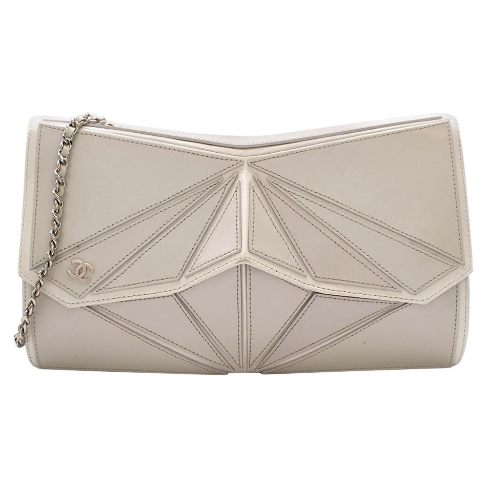 Chanel Taupe Geometric Clutch Bag with Shoulder Strap