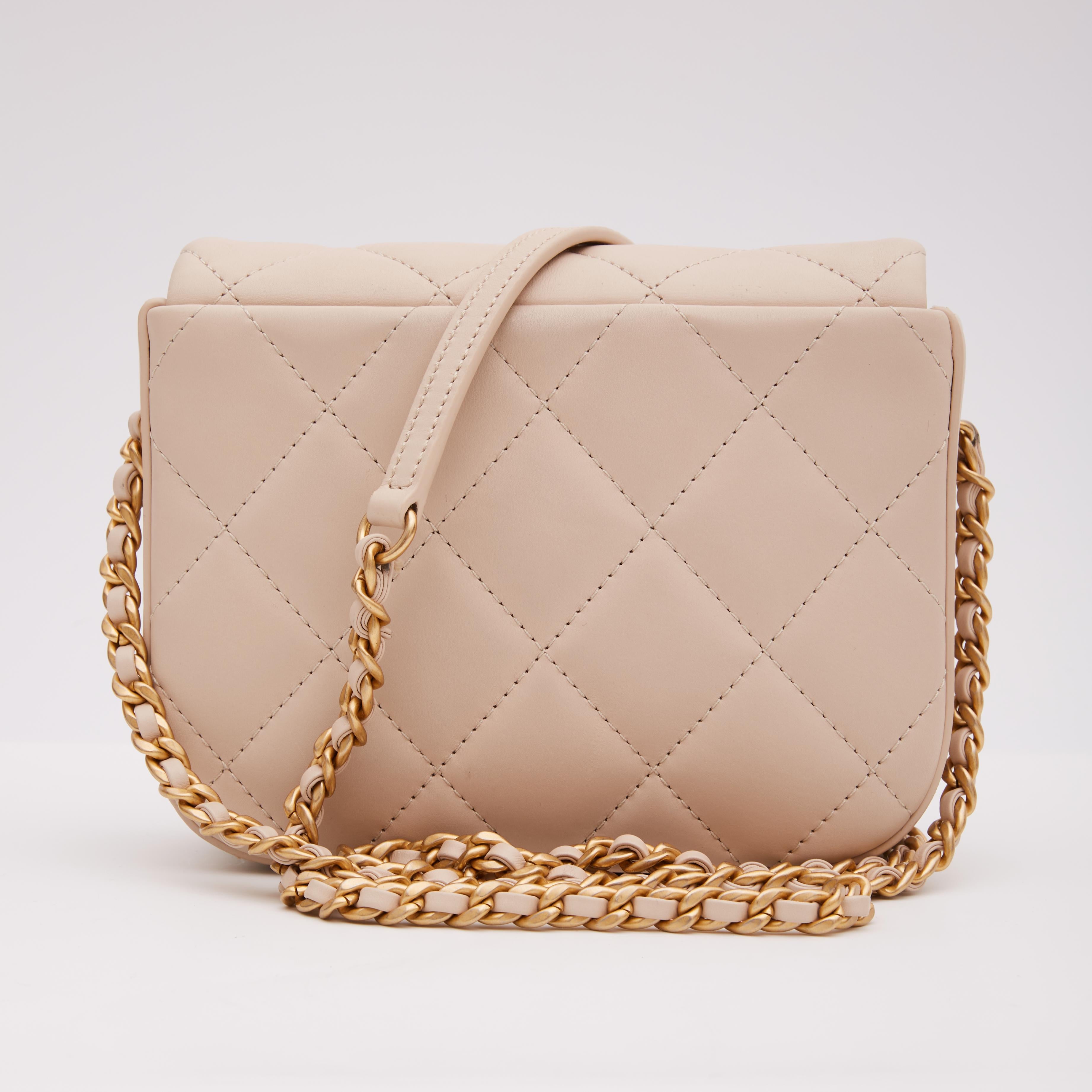 Chanel bags with the code 30XXXXXX are manufactured in 2020.

COLOR: Nude Pink
MATERIAL: Lamb skin
ITEM CODE: 30713884
MEASURES: H 5.5” x L 6.75” x D 2 1/4”
DROP: 25”
COMES WITH: Authenticity card, dust bag, care papers, box, ribbon.
CONDITION: Very