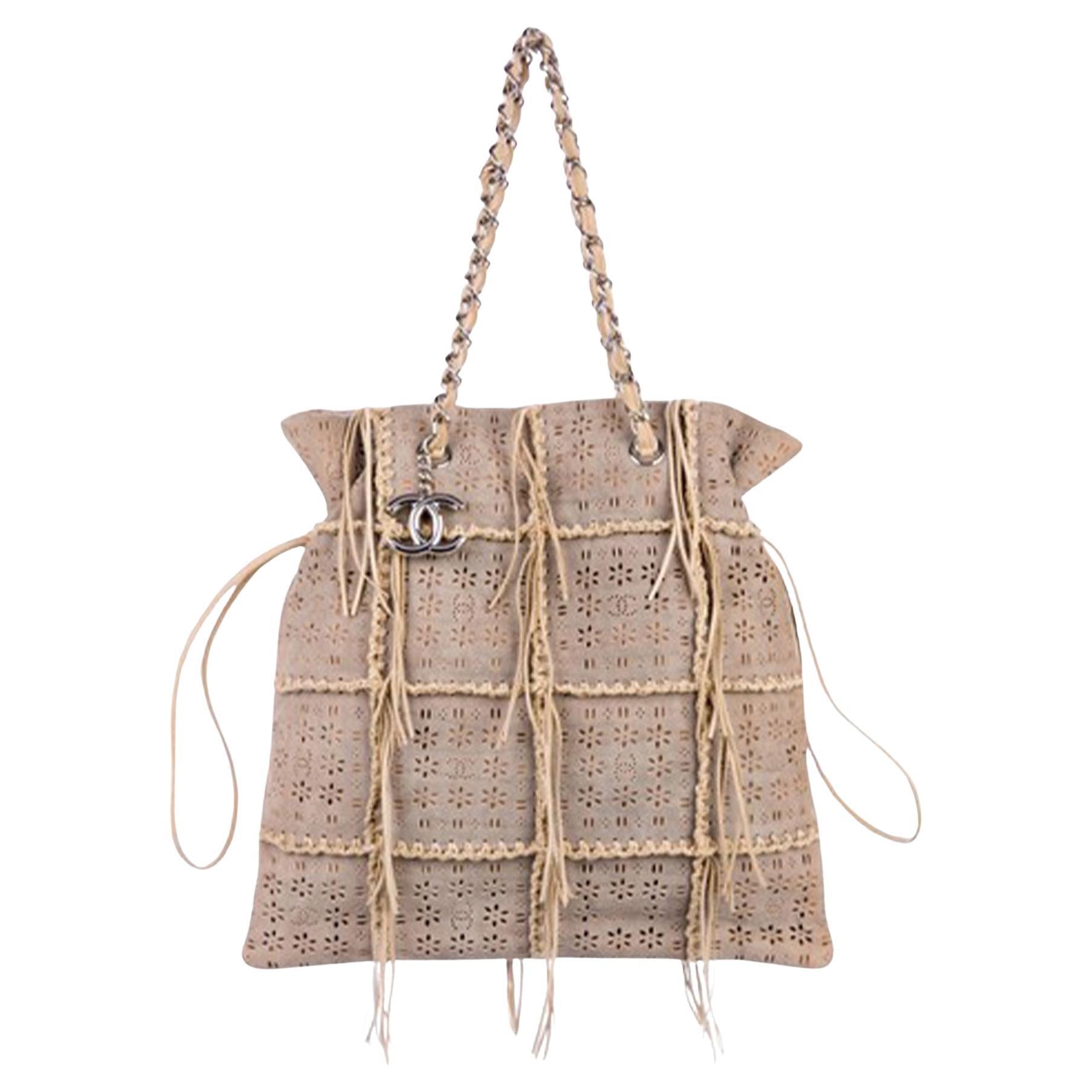 Chanel Taupe Laser Cut Icon Suede Calfskin Icons Tote