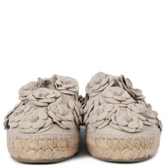 CHANEL taupe leather 17C CUBA CAMELLIA Espadrilles Flats Shoes 42 fit 41