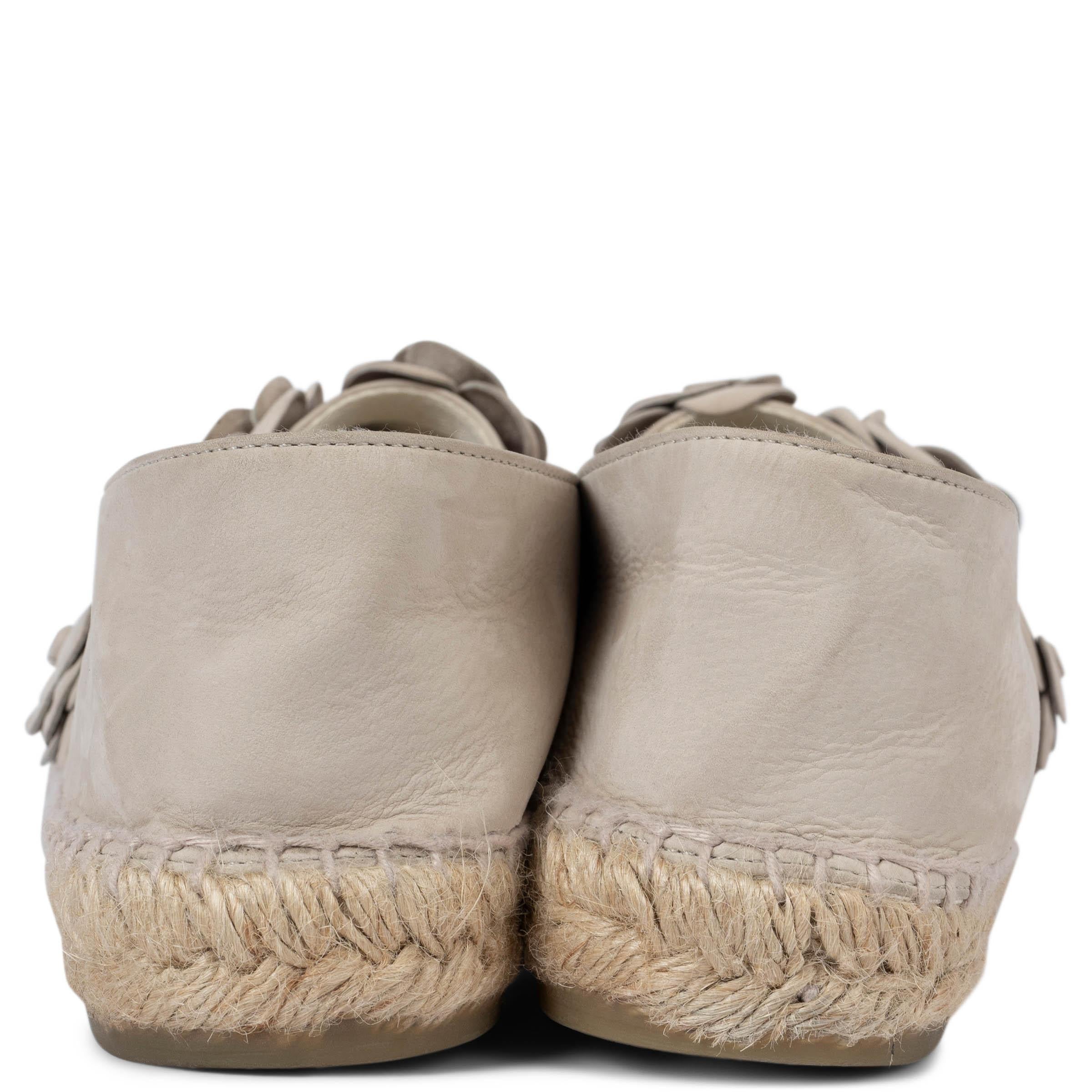 Women's CHANEL taupe leather 17C CUBA CAMELLIA Espadrilles Flats Shoes 42 fit 41 For Sale
