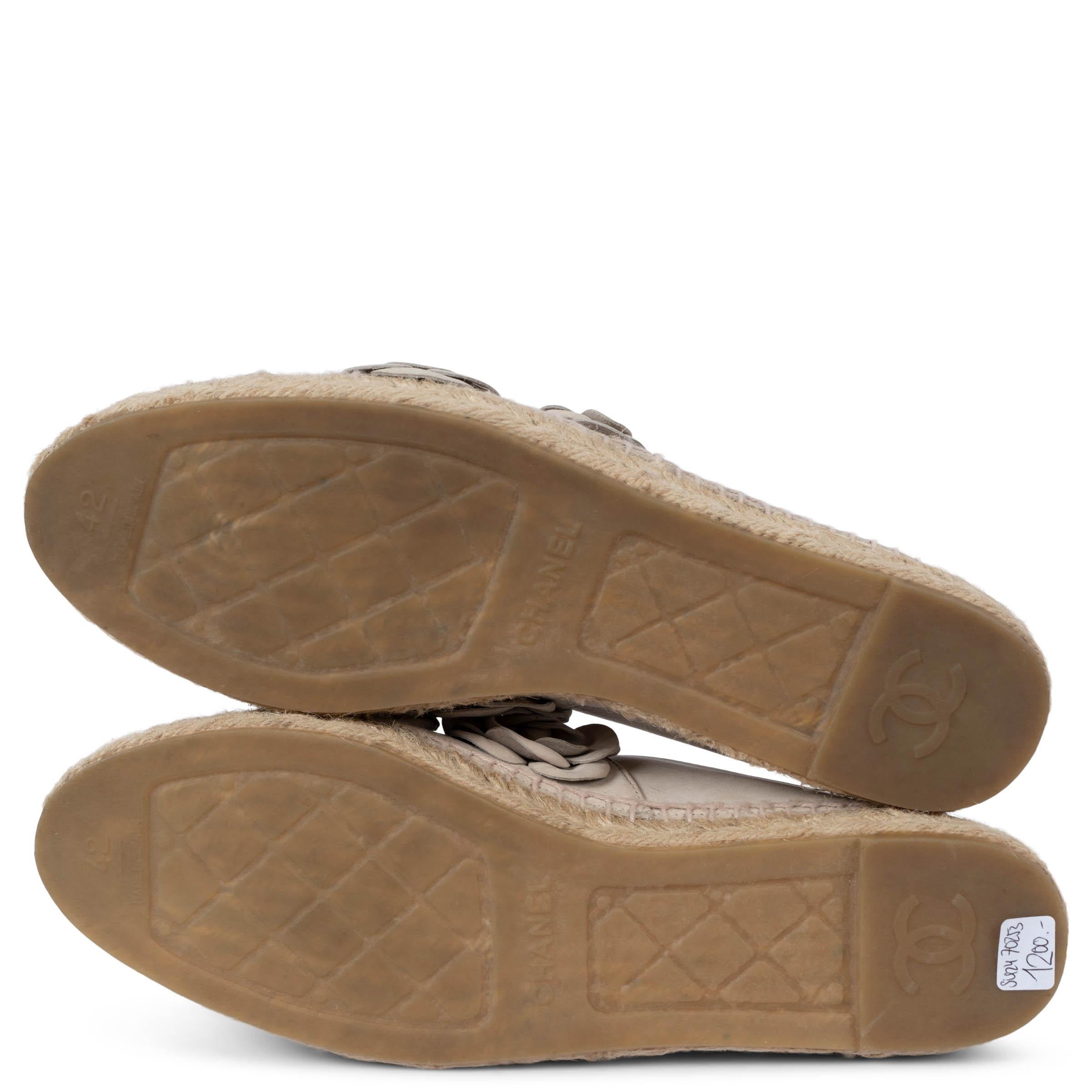 CHANEL taupe leather 17C CUBA CAMELLIA Espadrilles Flats Shoes 42 fit 41 For Sale 3