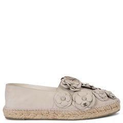 CHANEL taupe leather 17C CUBA CAMELLIA Espadrilles Flats Shoes 42 fit 41