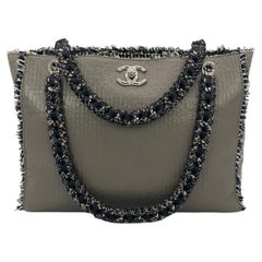 Chanel Taupe Leather and Tweed Fringe Tote