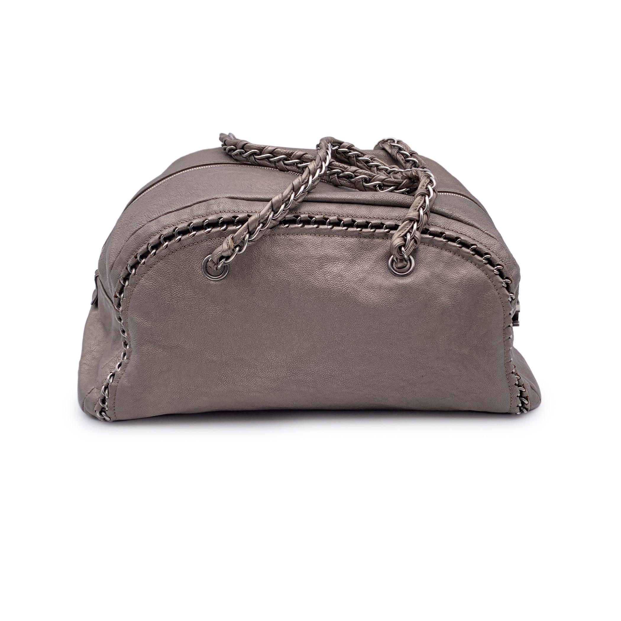 Gray Chanel Taupe Leather Luxe Ligne Chain Around Bowling Bowler Bag
