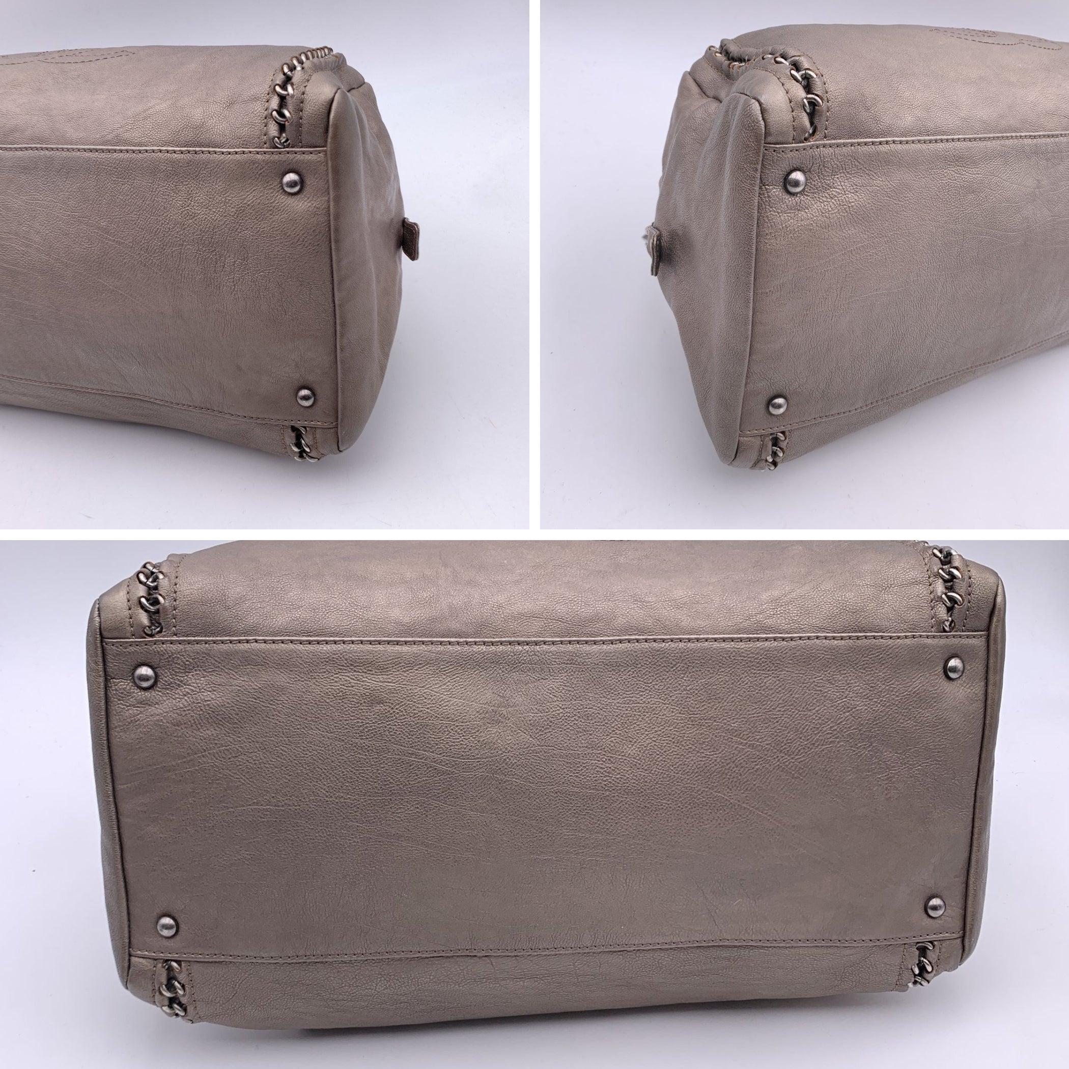 Chanel Taupe Leather Luxe Ligne Chain Around Bowling Bowler Bag In Excellent Condition In Rome, Rome