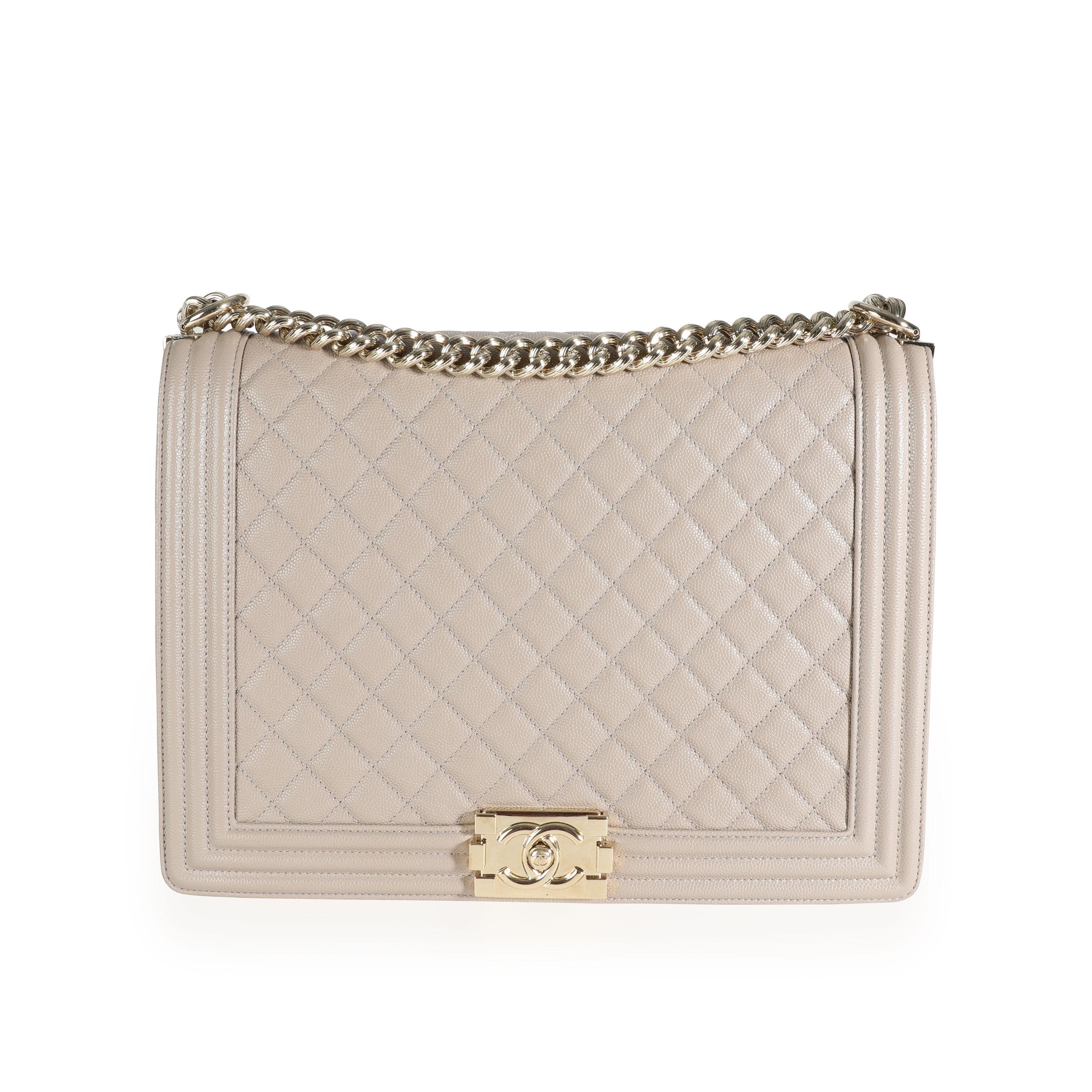Beige Chanel Taupe Quilted Caviar XL Boy Bag