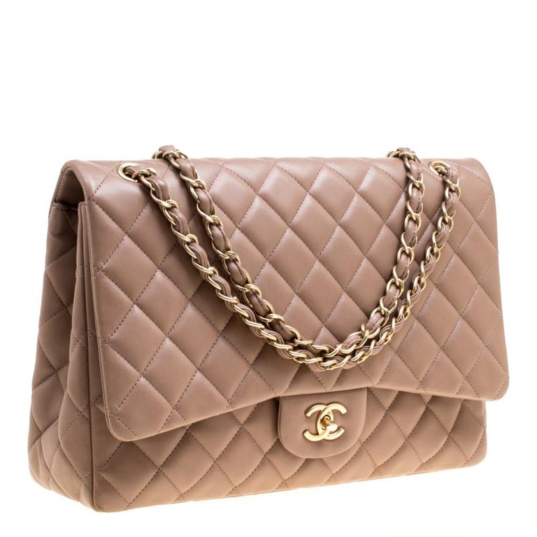 Chanel Taupe Quilted Leather Maxi Classic Single Flap Bag For Sale at ...