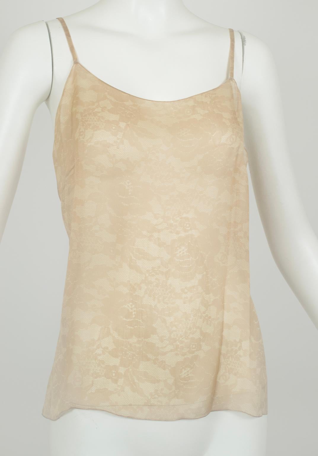 Chanel Taupe Trompe l'Oeil Lace Sleeveless Blouse and Camisole – Fr 38, 2000s For Sale 7