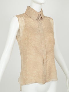 Chanel Taupe Trompe l'Oeil Lace Sleeveless Blouse and Camisole – Fr 38, 2000s