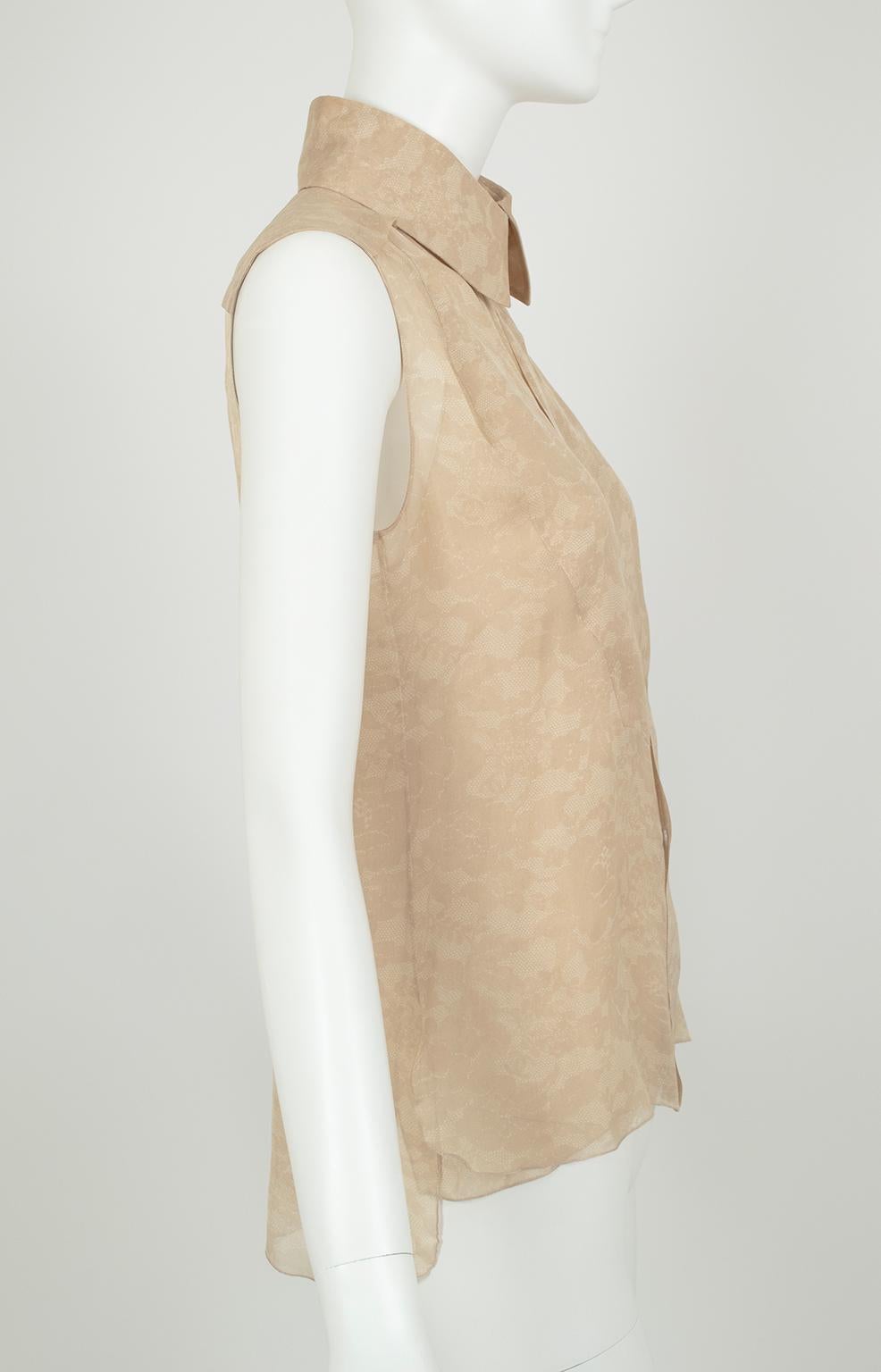 Beige Chanel Taupe Trompe l'Oeil Lace Sleeveless Blouse and Camisole – Fr 38, 2000s For Sale