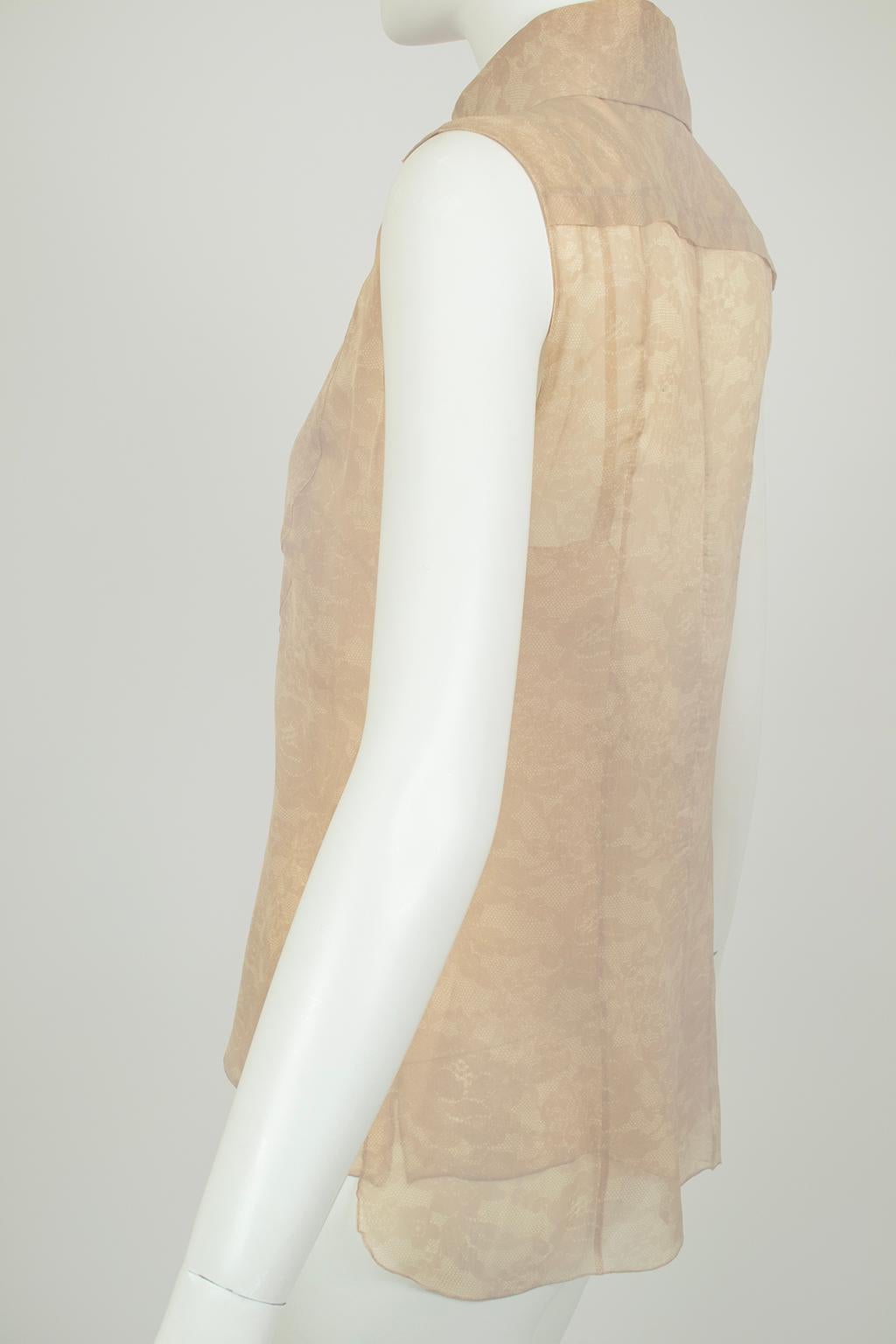 Chanel Taupe Trompe l'Oeil Lace Sleeveless Blouse and Camisole – Fr 38, 2000s In Good Condition For Sale In Tucson, AZ