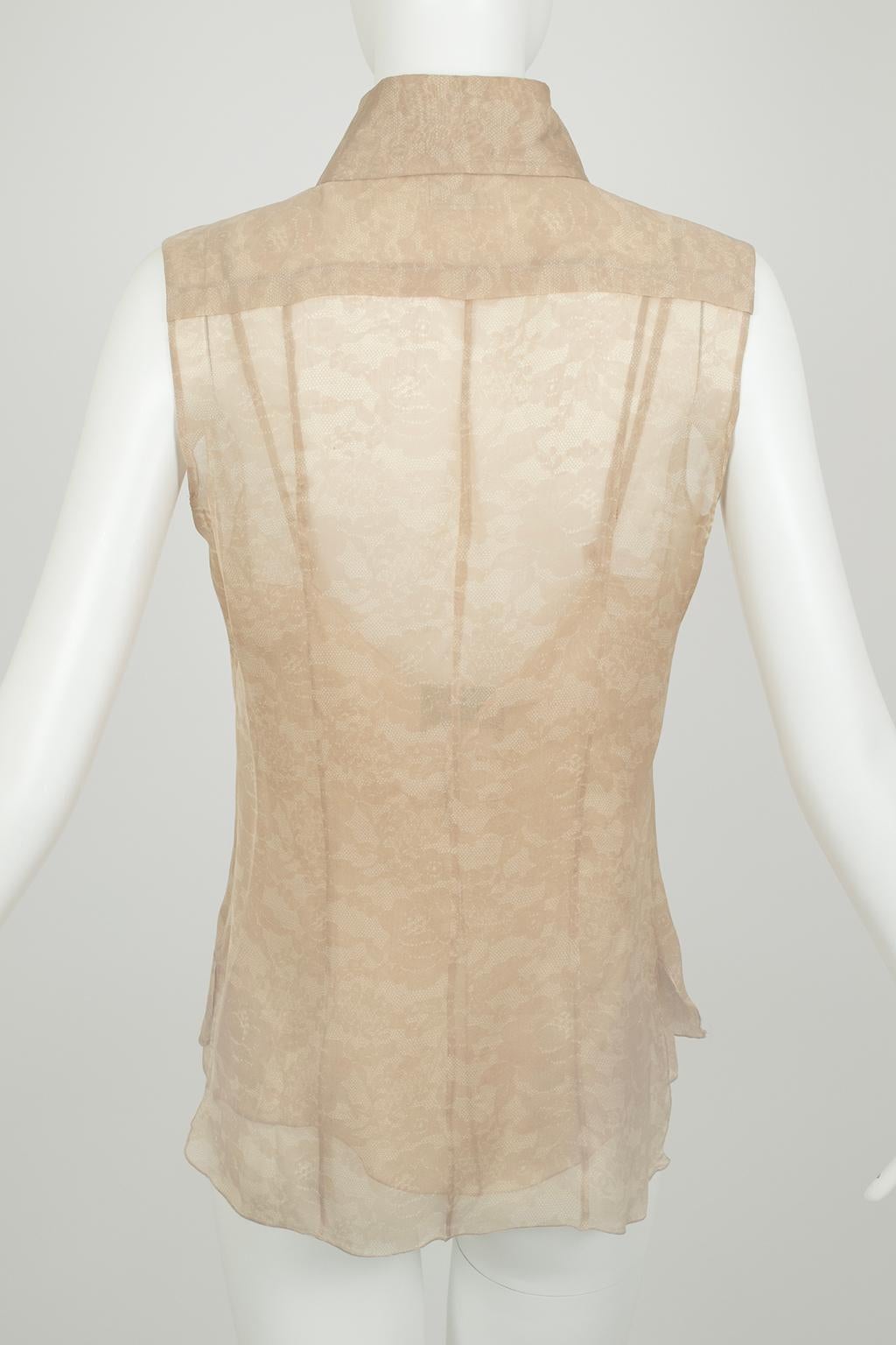 Women's Chanel Taupe Trompe l'Oeil Lace Sleeveless Blouse and Camisole – Fr 38, 2000s For Sale
