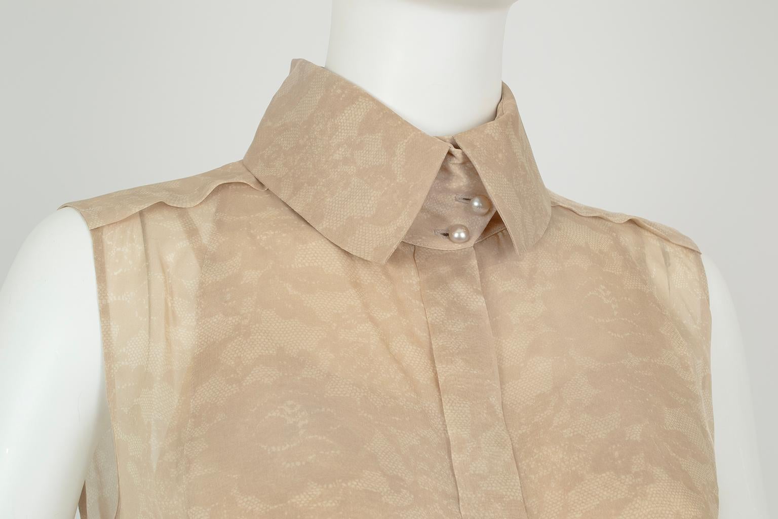 Chanel Taupe Trompe l'Oeil Lace Sleeveless Blouse and Camisole – Fr 38, 2000s For Sale 1