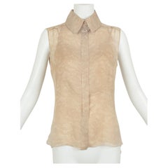 Chanel Taupe Trompe l'Oeil Lace Sleeveless Blouse and Camisole – Fr 38, 2000s