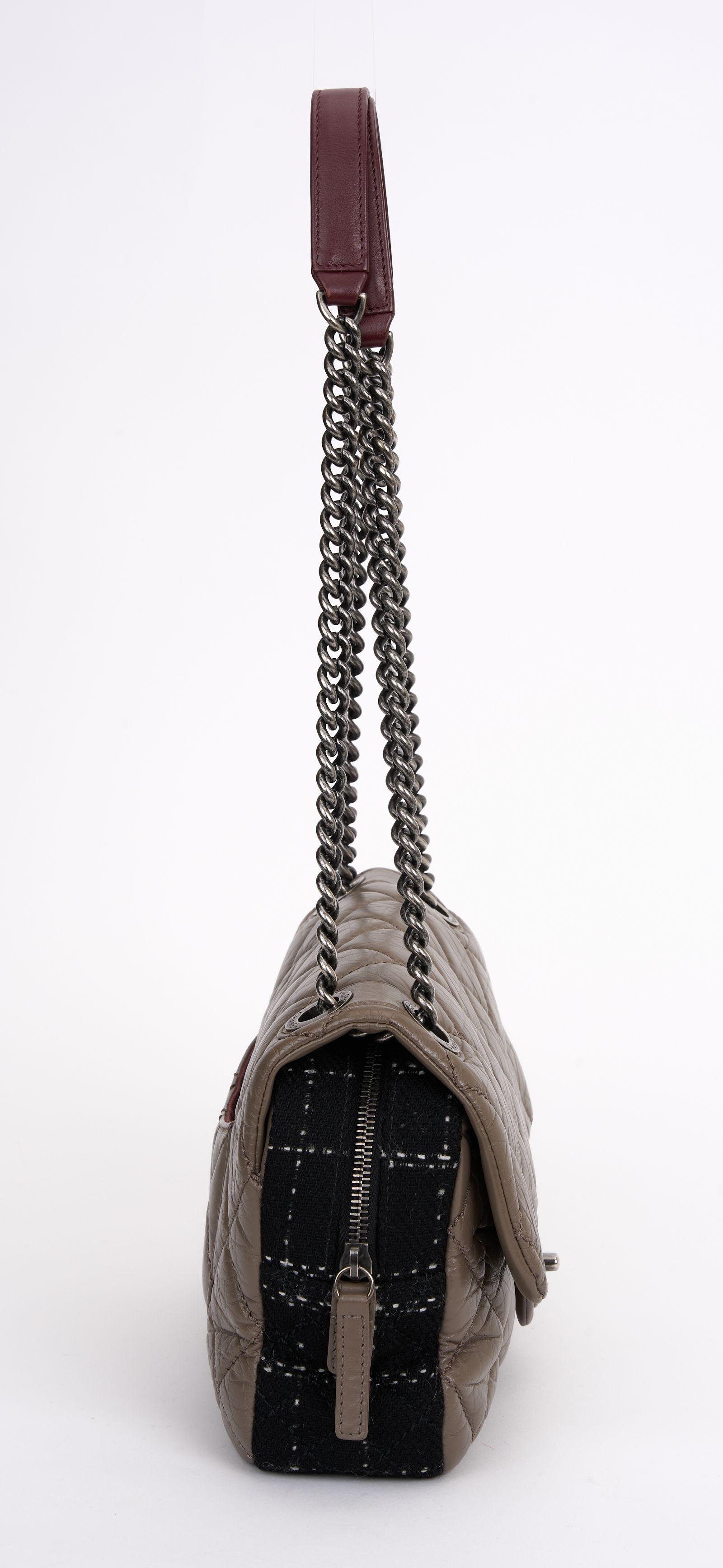 Gray Chanel Taupe Tweed Portobello Flap Bag For Sale