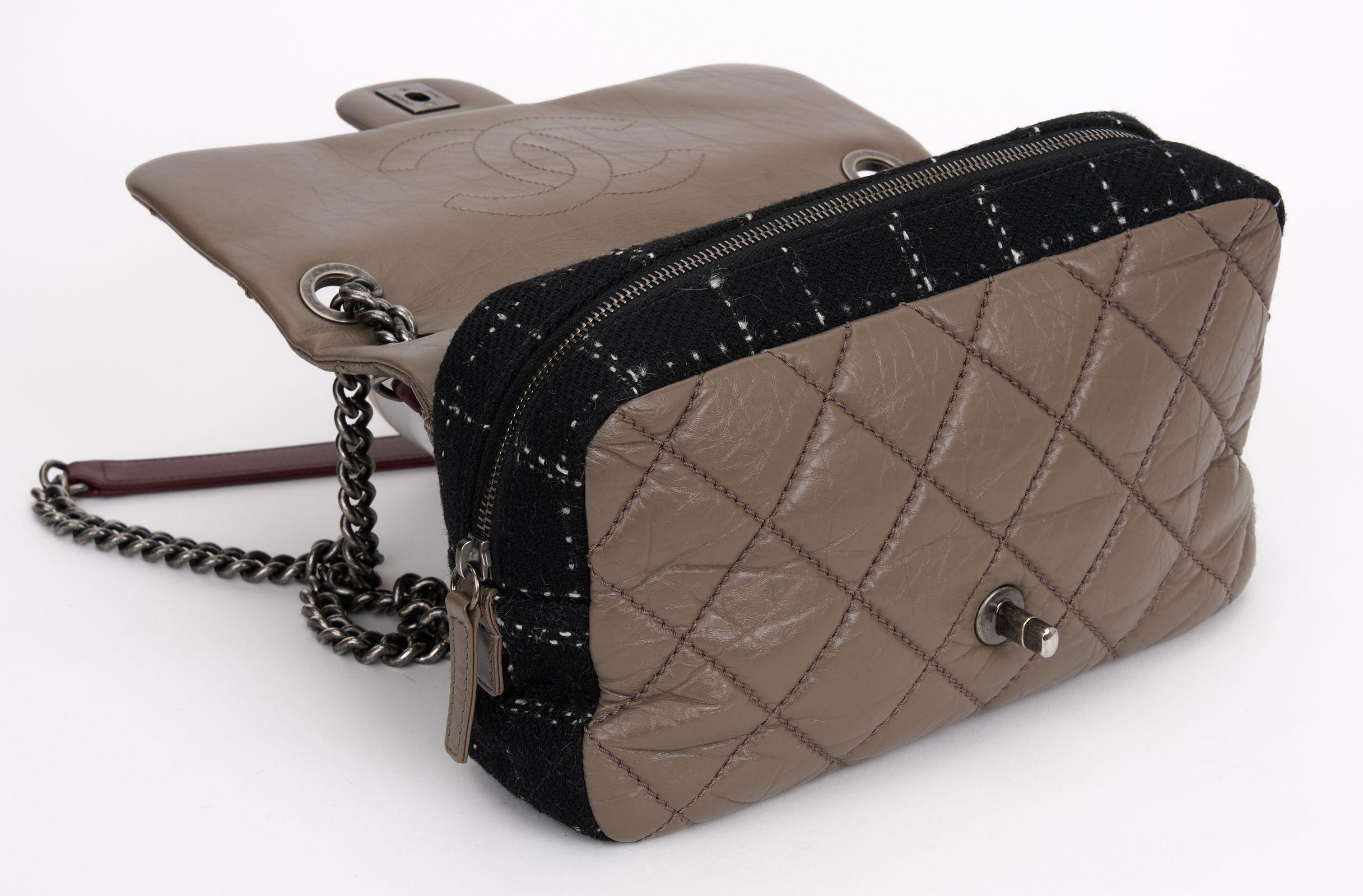 Chanel Taupe Tweed Portobello Flap Bag For Sale 1